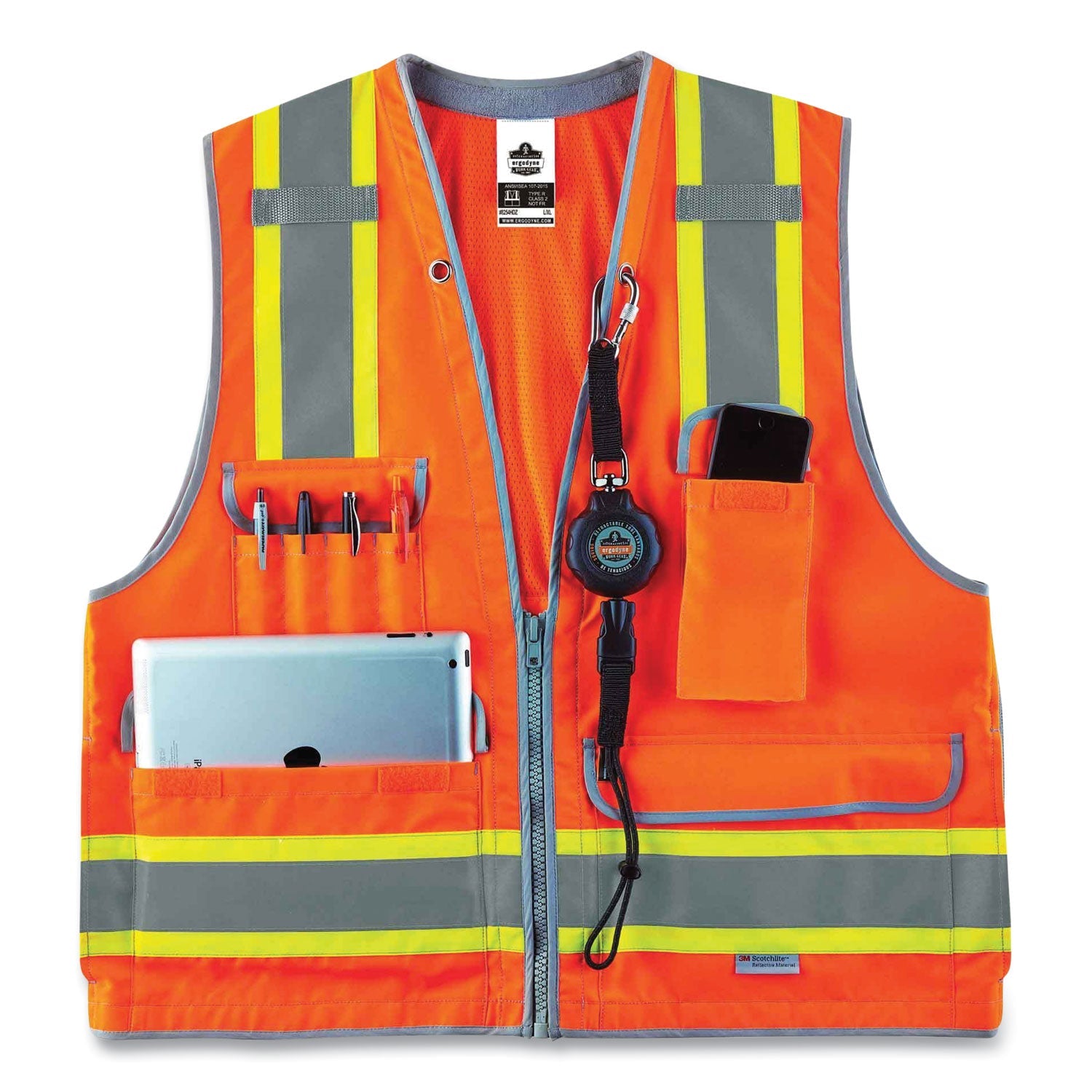 ergodyne® GloWear 8254HDZ Class 2 Heavy-Duty Surveyors Zipper Vest, Polyester, 4X-Large/5X-Large, Orange
