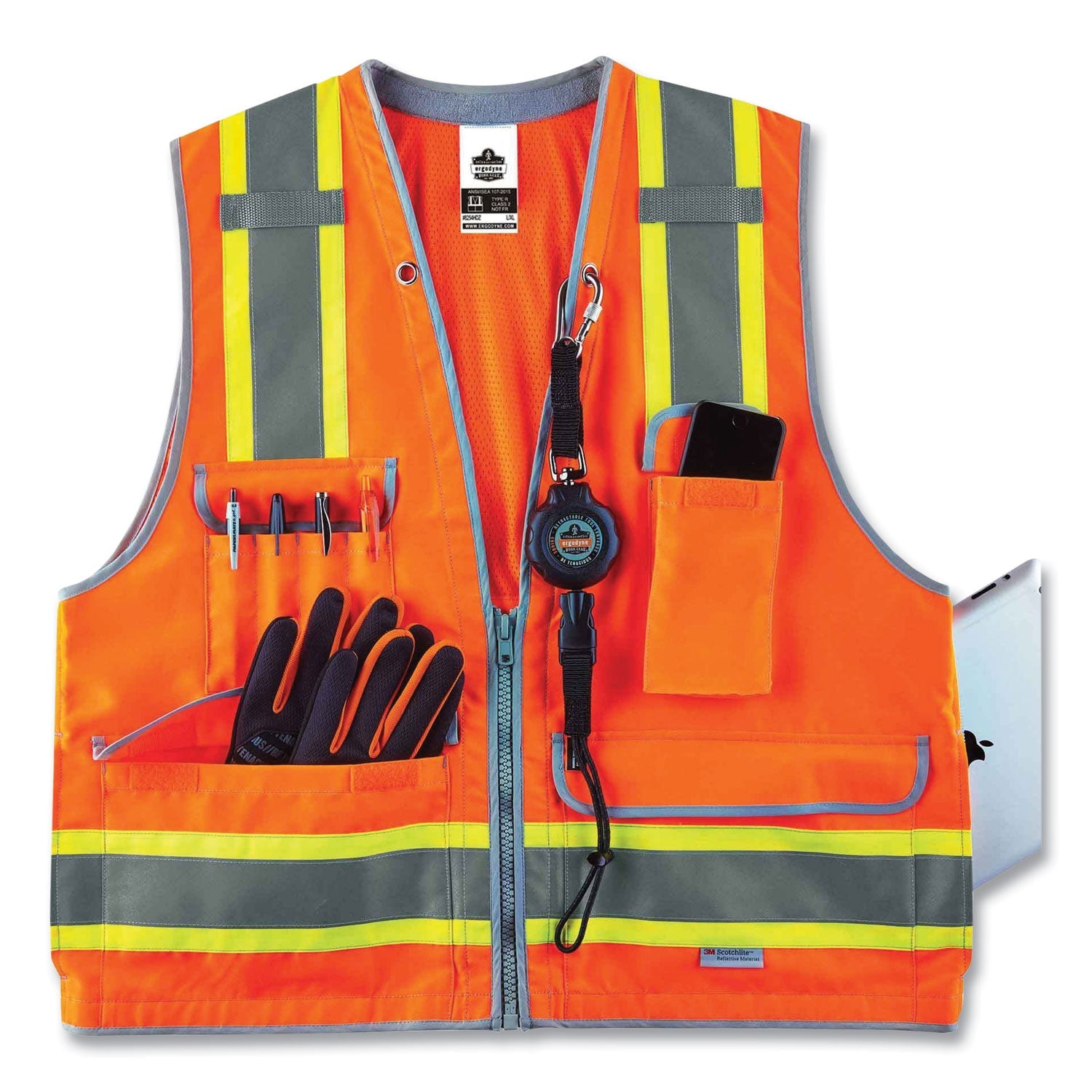 ergodyne® GloWear 8254HDZ Class 2 Heavy-Duty Surveyors Zipper Vest, Polyester, 4X-Large/5X-Large, Orange