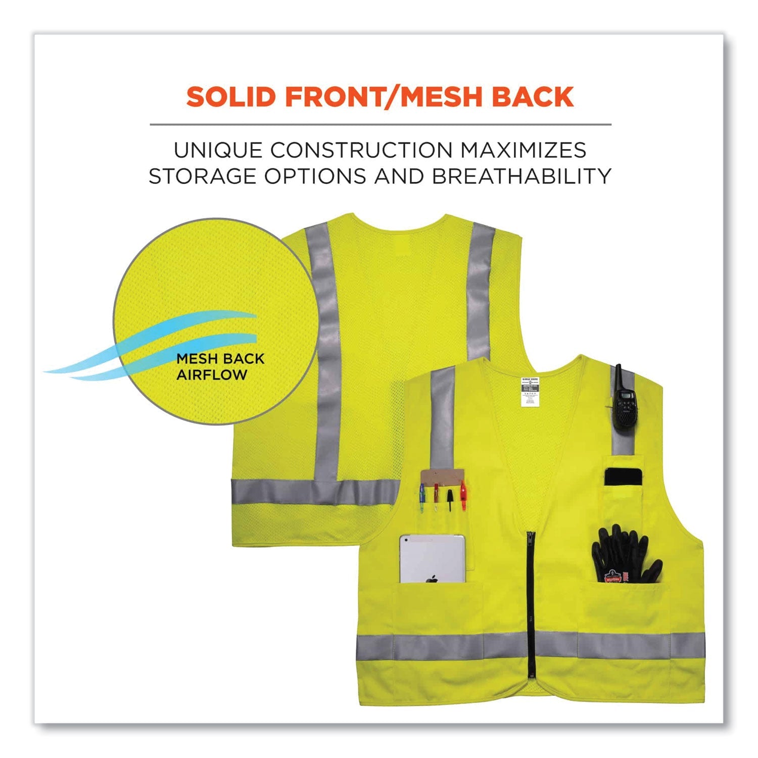 ergodyne® GloWear 8262FRZ Class 2 FR Surveyor Zipper Vest, Tencel/Modacrylic/Para-aramid/Kevlar, Large/X-Large, Lime