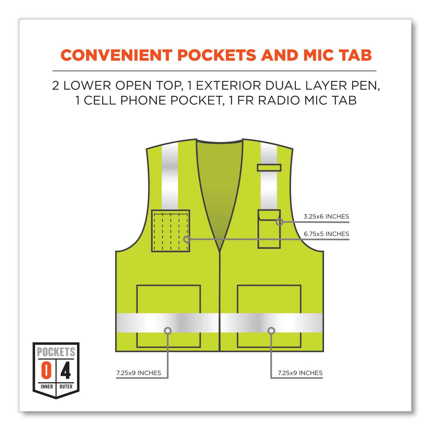 ergodyne® GloWear 8262FRZ Class 2 FR Surveyor Zipper Vest, Tencel/Modacrylic/Para-aramid/Kevlar, Large/X-Large, Lime