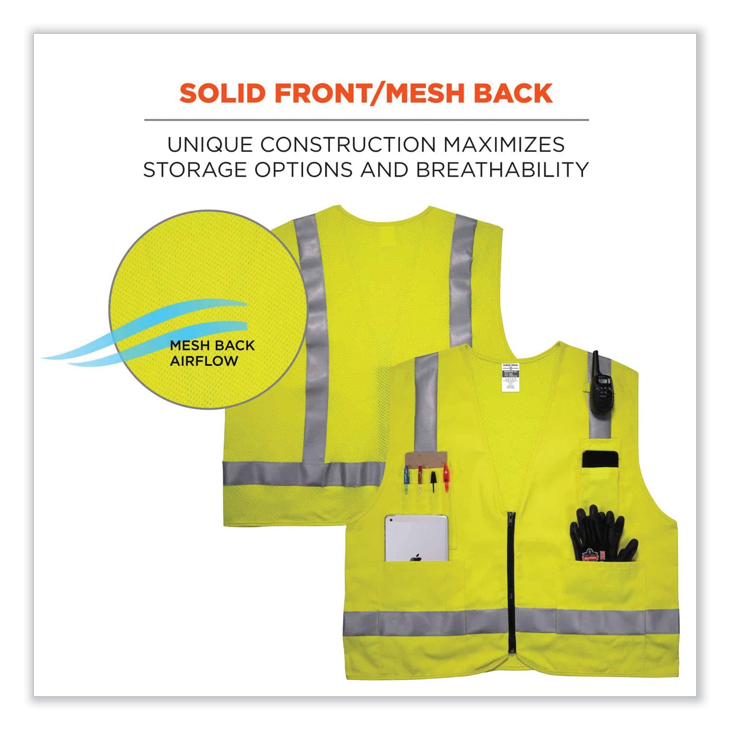 ergodyne® GloWear 8262FRZ Class 2 FR Surveyor Zip Vest, Tencel/Modacrylic/Para-aramid/Kevlar, 2X-Large/3X-Large, Lime