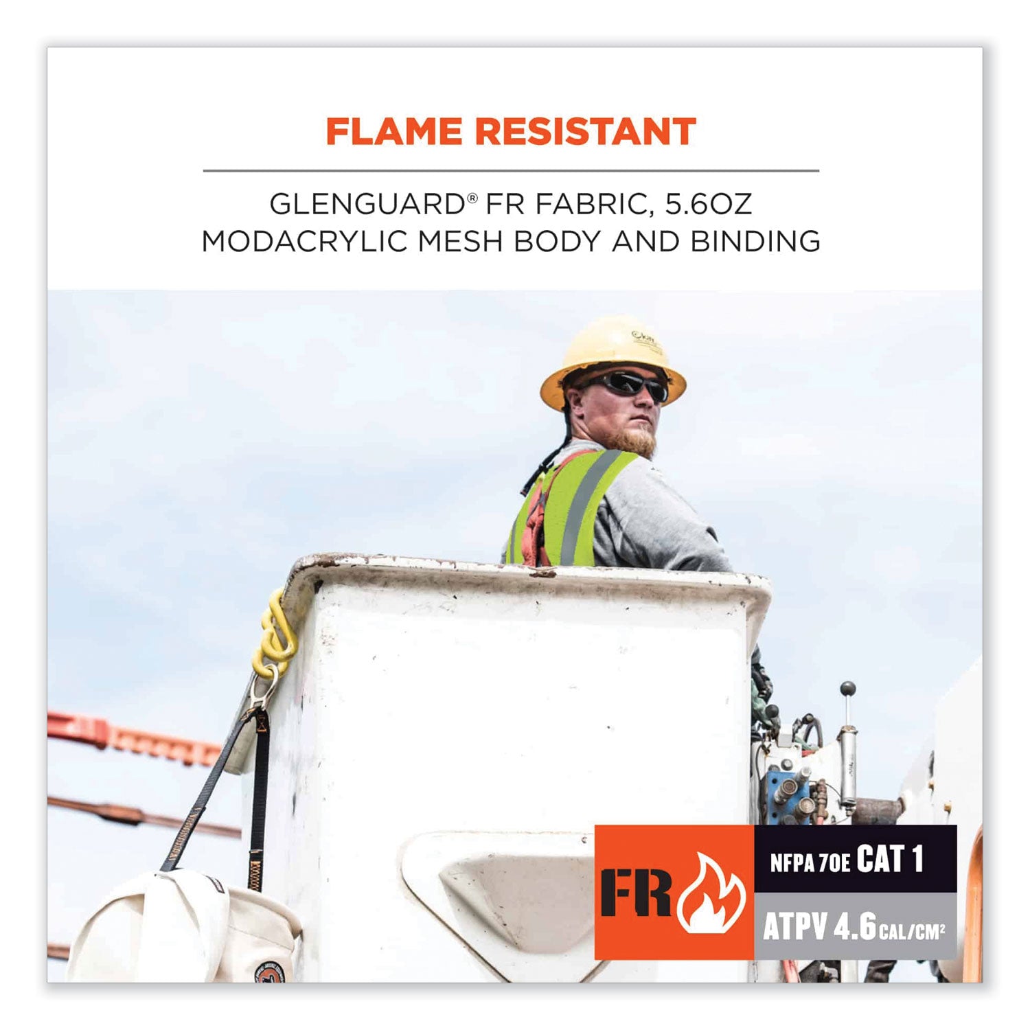 ergodyne® GloWear 8260FRHL Class 2 FR Safety Hook and Loop Vest, Modacrylic/Kevlar, Small/Medium, Lime