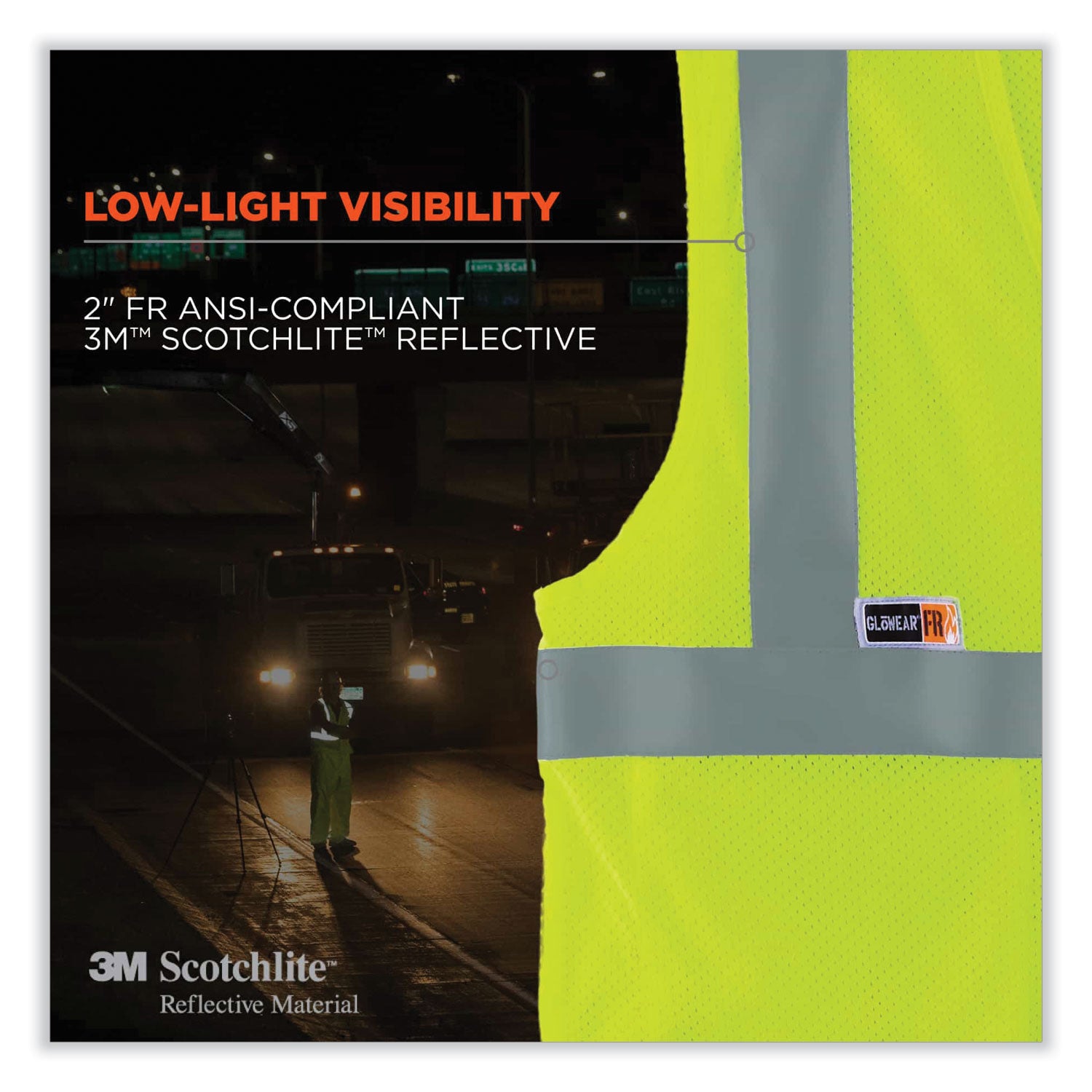 ergodyne® GloWear 8260FRHL Class 2 FR Safety Hook and Loop Vest, Modacrylic/Kevlar, Small/Medium, Lime