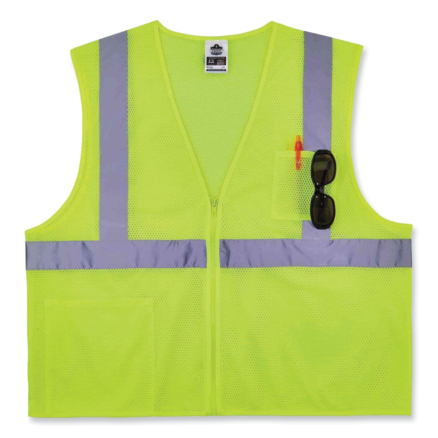 ergodyne® GloWear 8256Z Class 2 Self-Extinguishing Zipper Vest, Polyester, 4X-Large/5X-Large, Lime
