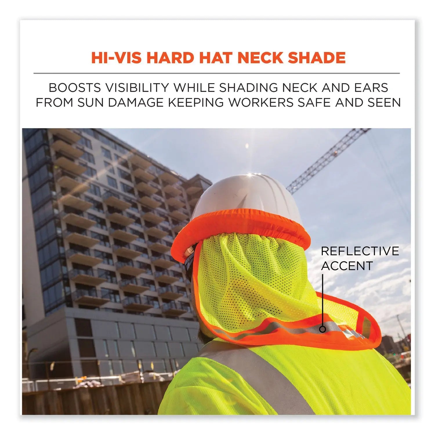ergodyne® GloWear 8005 Hi-Vis Hard Hat Neck Shade, 20 x 12.5, Orange