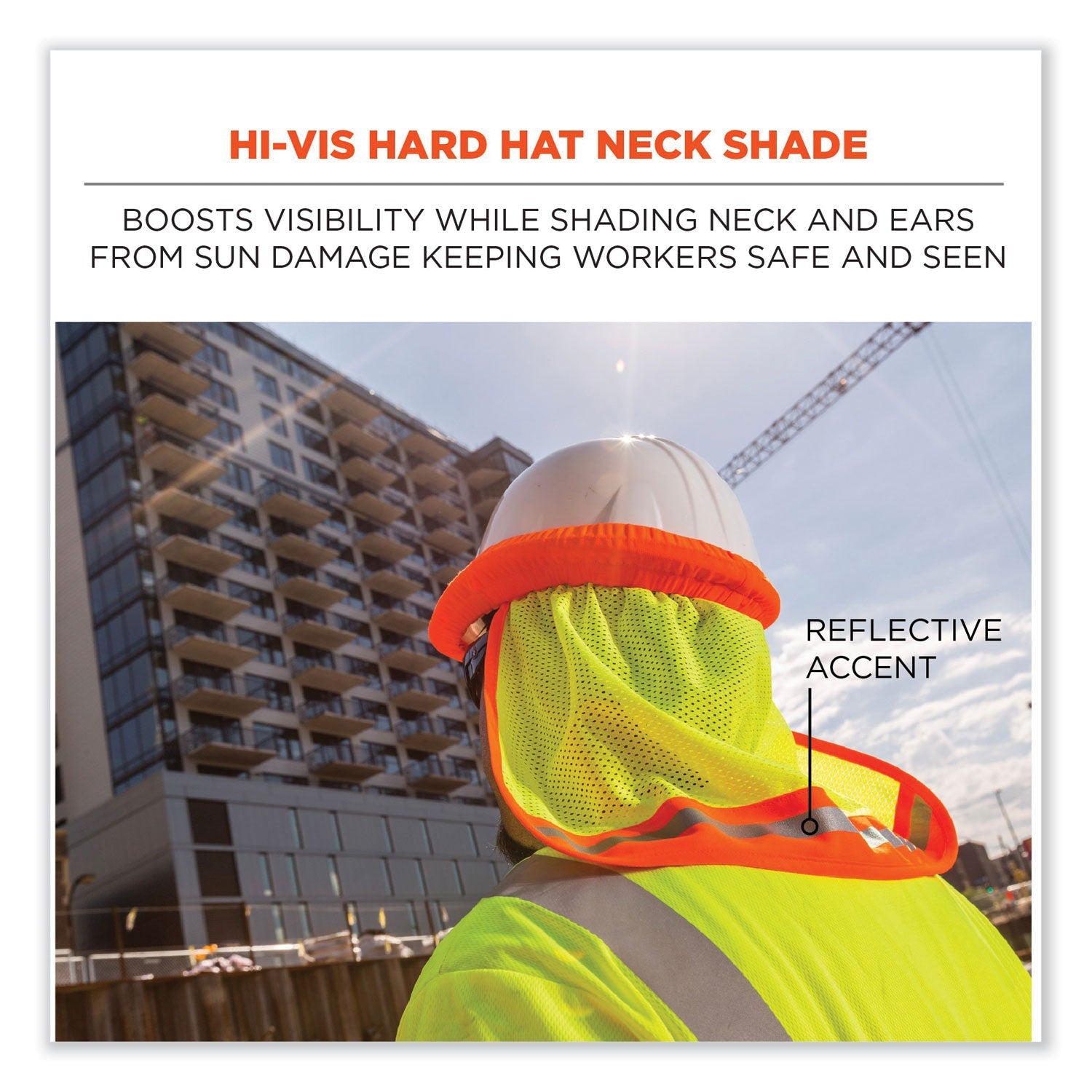 ergodyne® GloWear 8005 Hi-Vis Hard Hat Neck Shade, 20 x 12.5, Lime