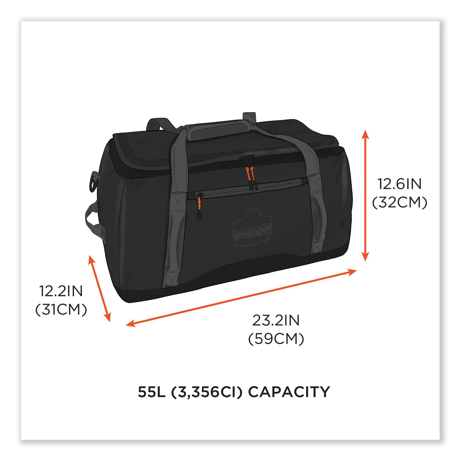 ergodyne® Arsenal 5031 Water-Resistant Duffel Bag, Small, 12.2 x 23.2 x 12.6, Black