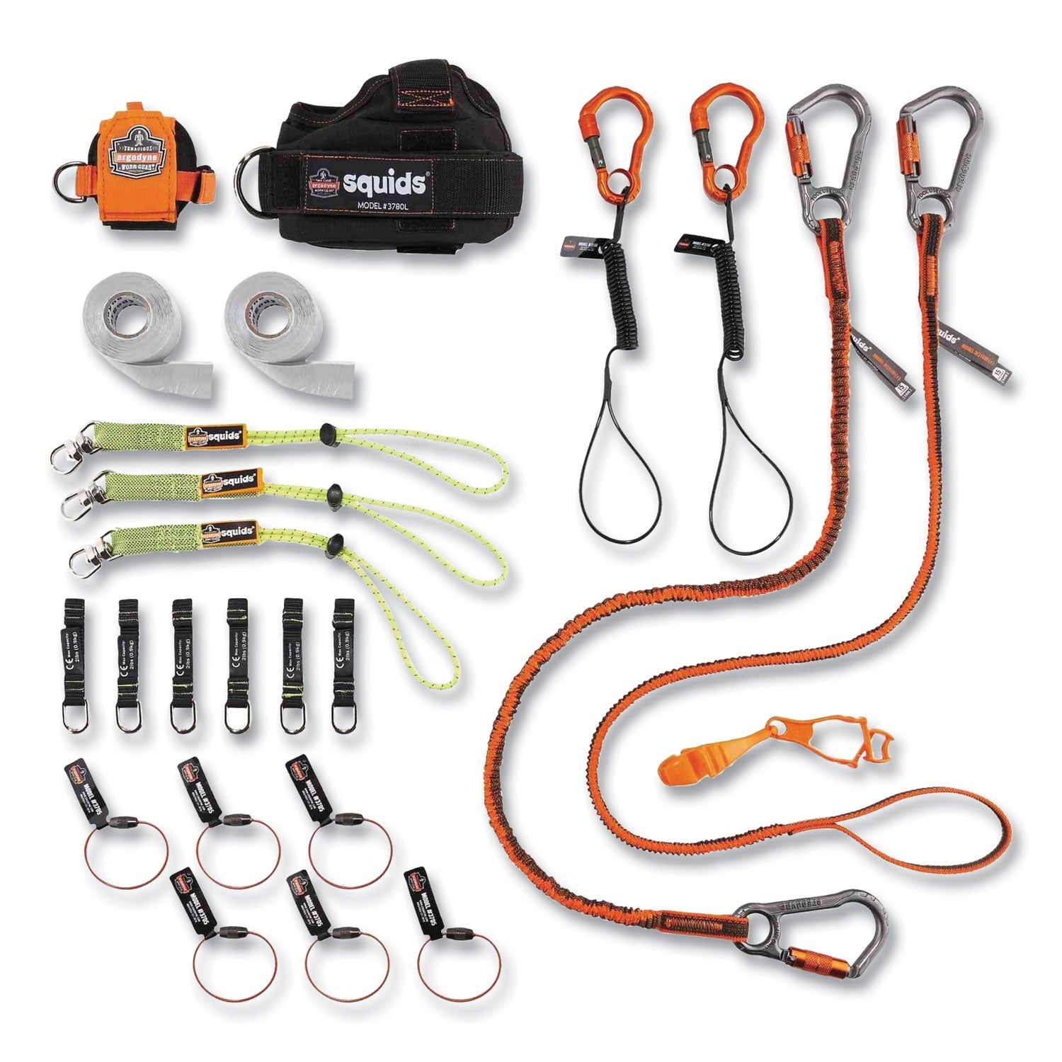 ergodyne® Squids 3183 Carpenter + Laborer Tool Tethering Kit, Assorted Max Working Capacities, Lengths and Colors