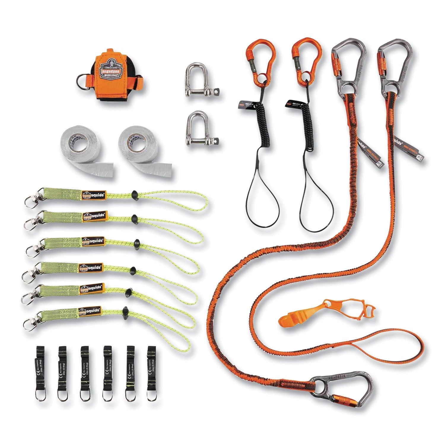 ergodyne® Squids 3187 Scaffolding Worker Tool Tethering Kit, Assorted Max Working Capacities, Lengths and Colors