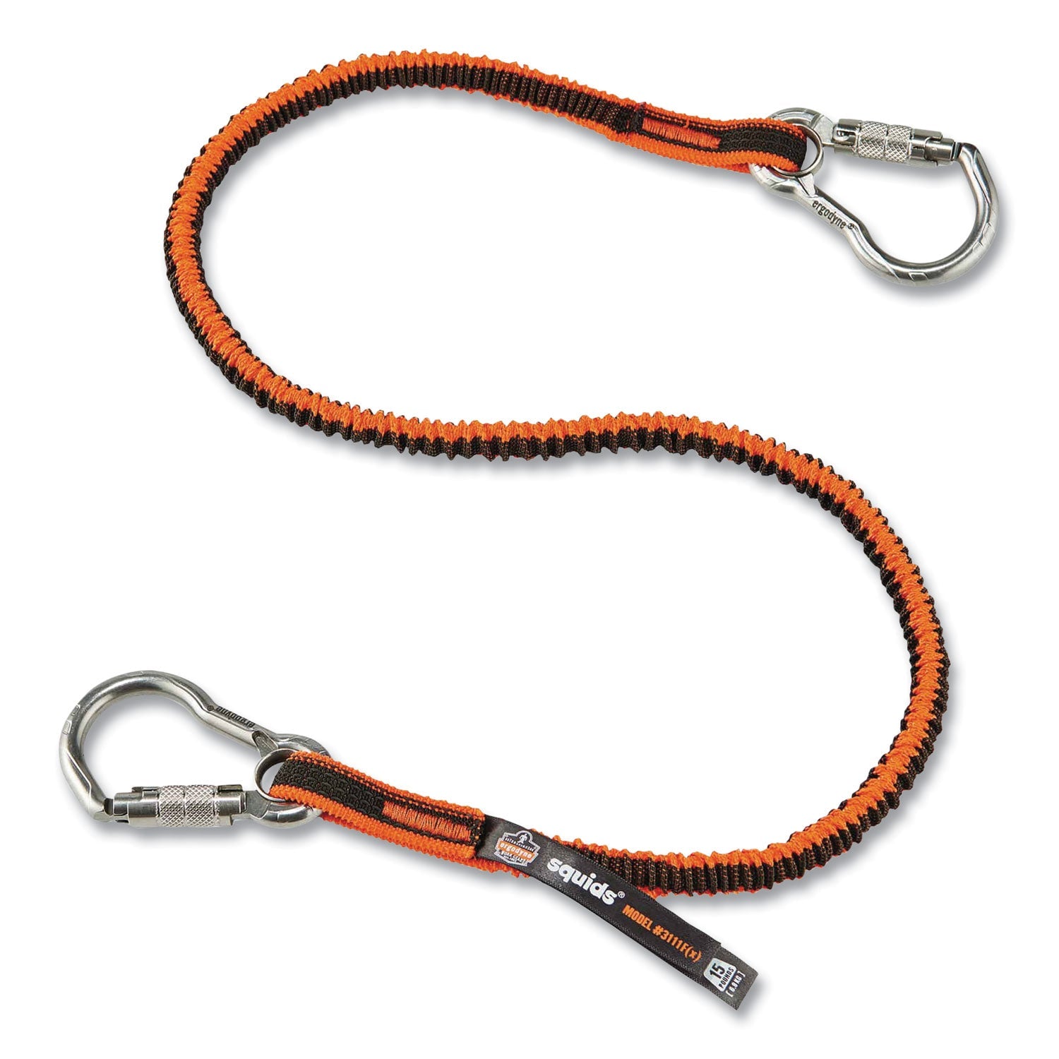 ergodyne® Squids 3111F(x) Tool Lanyard with Stainless Steel Carabiners,15 lb Max Working Capacity, 38" to 48" Long, Orange/Gray