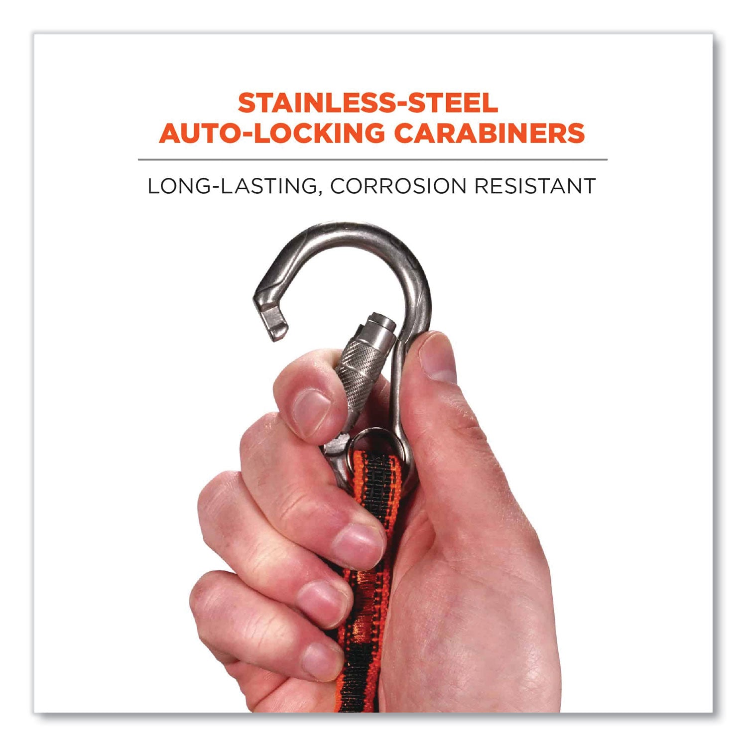ergodyne® Squids 3111F(x) Tool Lanyard with Stainless Steel Carabiners,15 lb Max Working Capacity, 38" to 48" Long, Orange/Gray