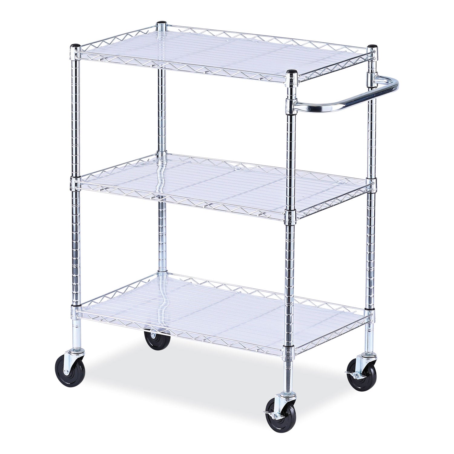 Alera® Three-Shelf Wire Cart with Liners, Metal, 3 Shelves, 600 lb Capacity, 34.21" x 18" x 40", Silver