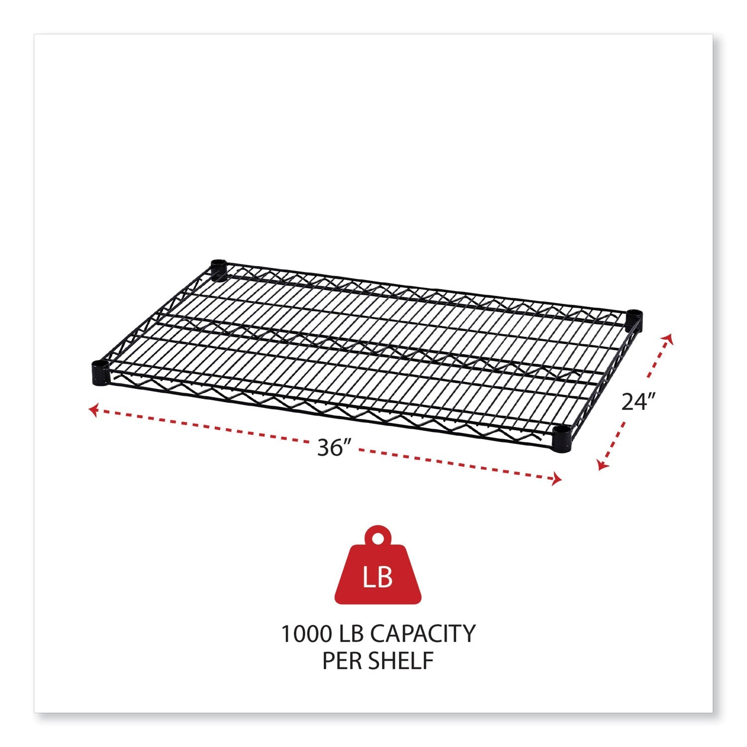 Alera® Industrial Wire Shelving Extra Wire Shelves, 36w X 24d, Black, 2 Shelves/carton