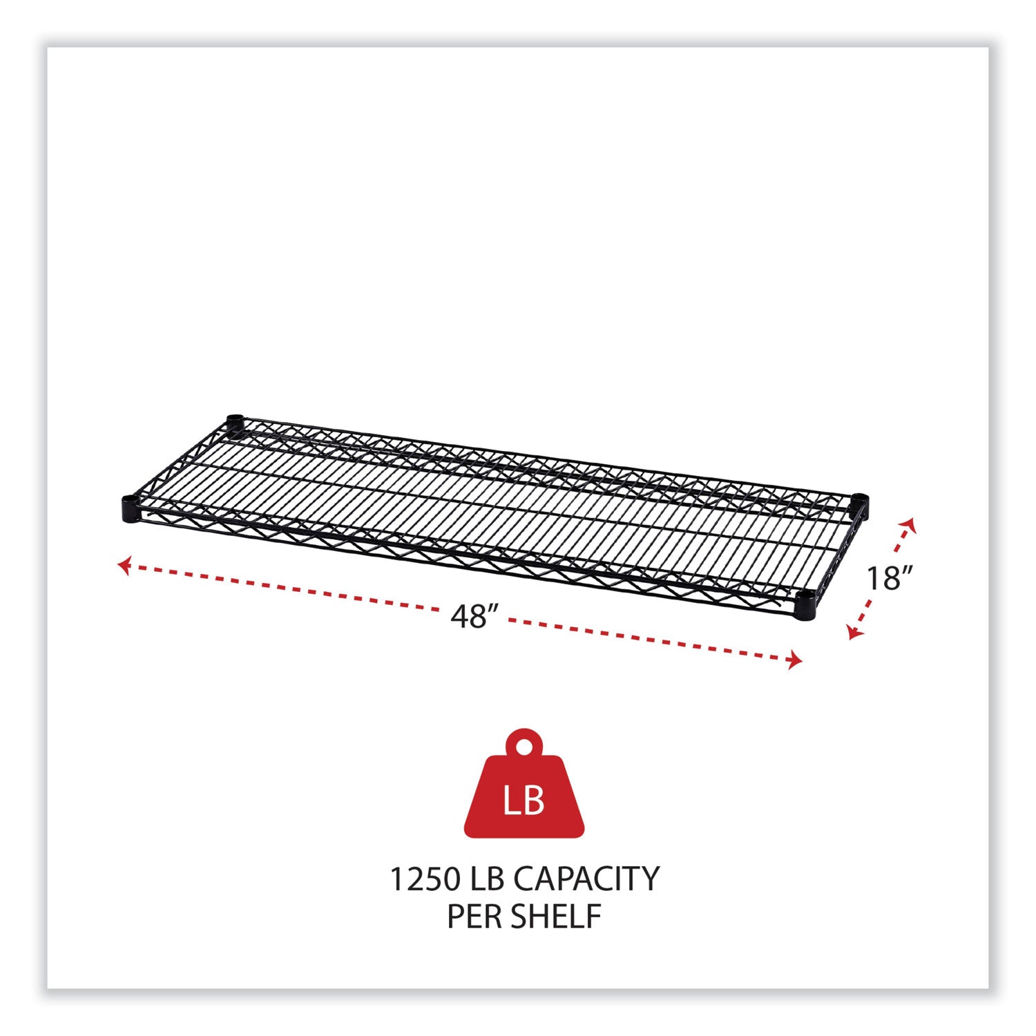 Alera® Industrial Wire Shelving Extra Wire Shelves, 48w X 18d, Black, 2 Shelves/carton