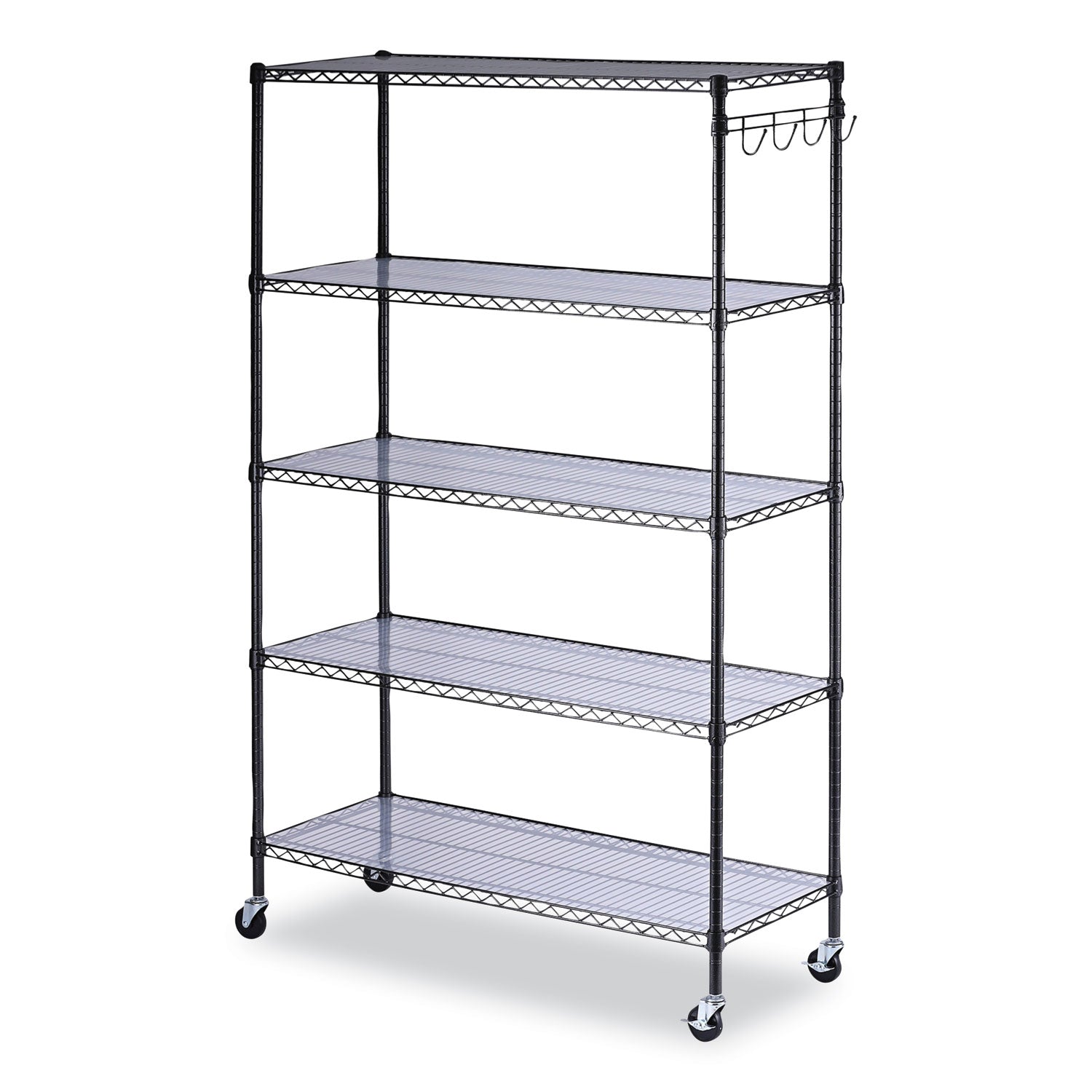 Alera® 5-Shelf Wire Shelving Kit With Casters And Shelf Liners, 48w X 18d X 72h, Black Anthracite