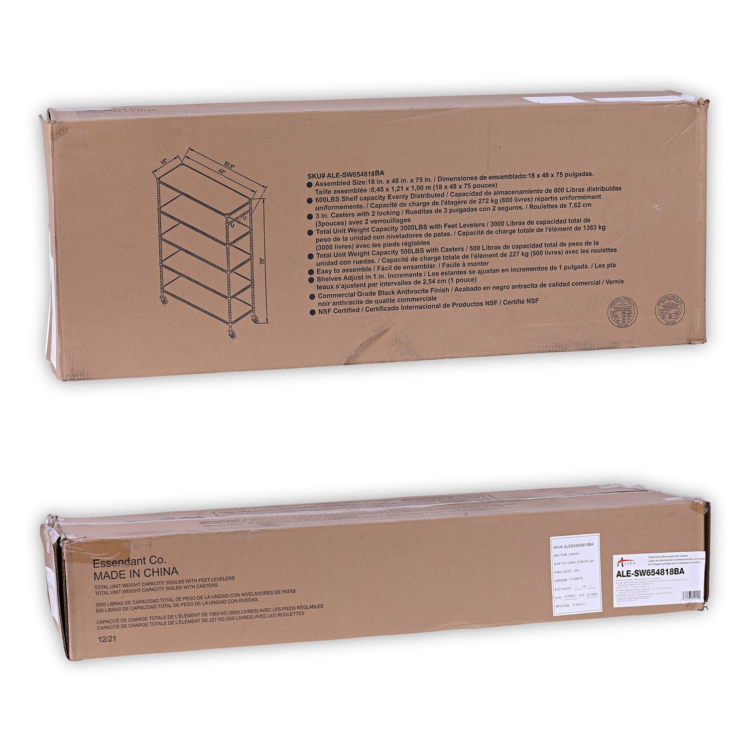 Alera® 5-Shelf Wire Shelving Kit With Casters And Shelf Liners, 48w X 18d X 72h, Black Anthracite