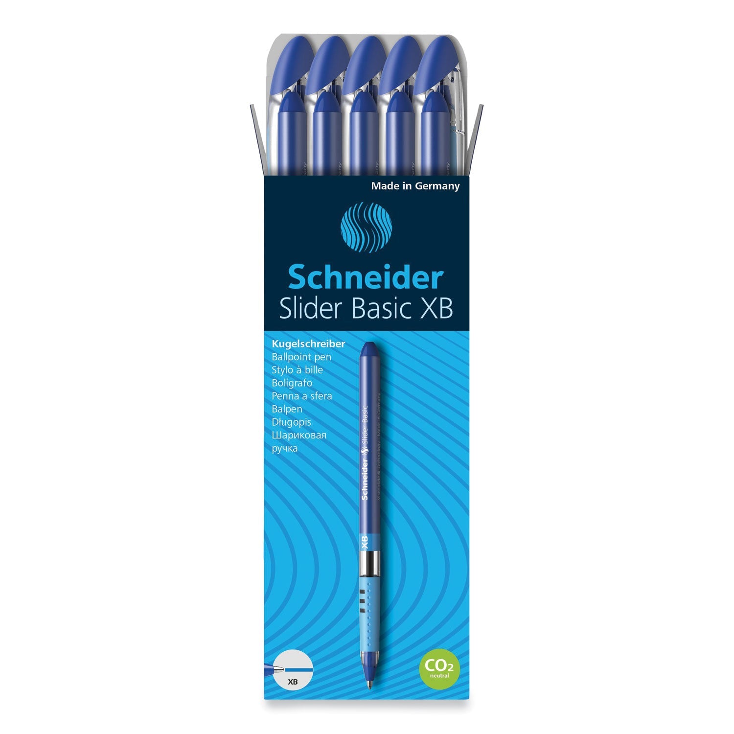 Schneider® Slider Basic Ballpoint Pen, Stick, Extra-Bold 1.4 mm, Blue Ink, Blue Barrel, 10/Box