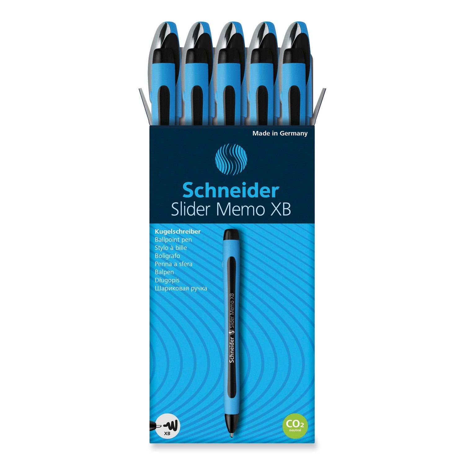 Schneider® Slider Memo XB Ballpoint Pen, Stick, Extra-Bold 1.4 mm, Black Ink, Black/Light Blue Barrel, 10/Box