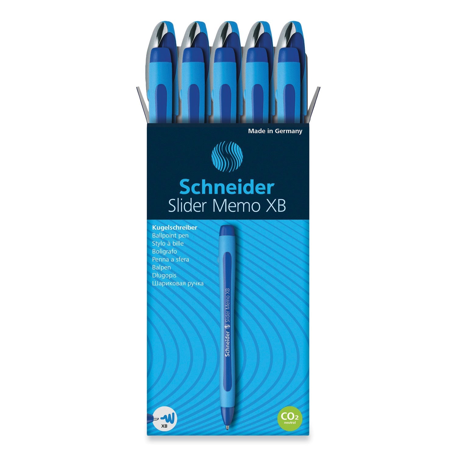 Schneider® Slider Memo Xb Ballpoint Pen, Stick, Extra-Bold 1.4 Mm, Blue Ink, Blue/light Blue Barrel, 10/box