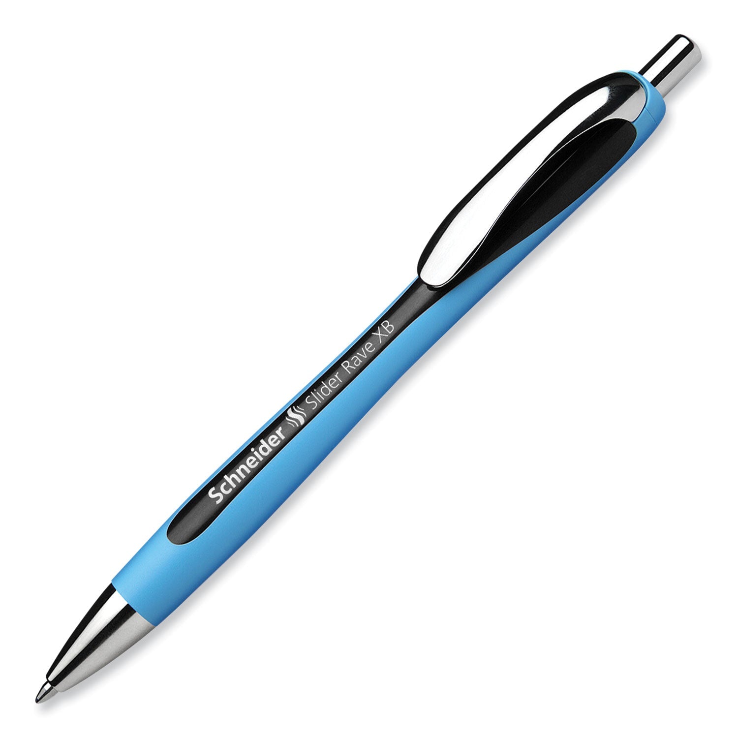 Schneider® Slider Rave XB Ballpoint Pen, Retractable, Extra-Bold 1.4 mm, Black Ink, Black/Light Blue Barrel