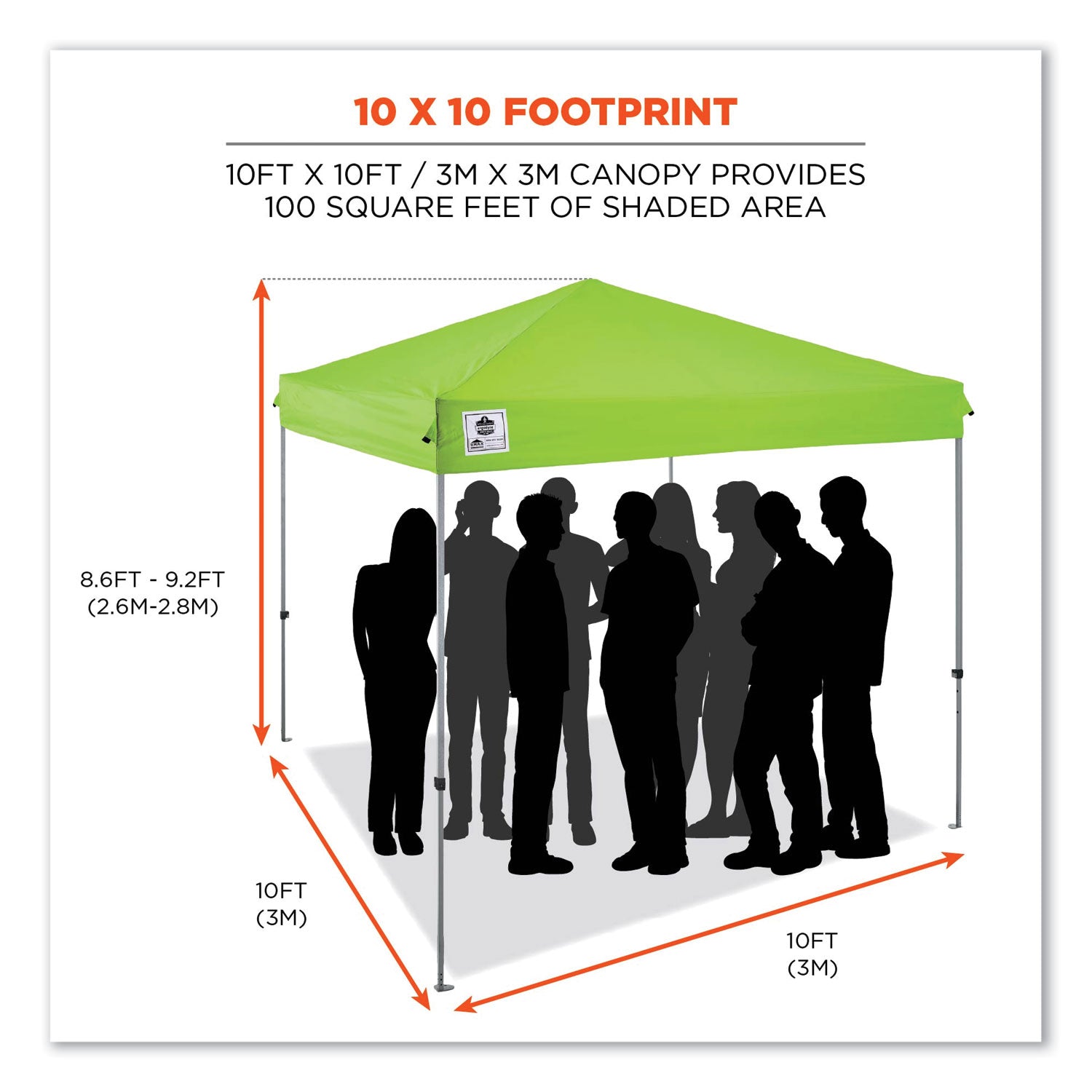 ergodyne® Shax 6010 Lightweight Pop-Up Tent, Single Skin, 10 ft x 10 ft, Polyester/Steel, Lime