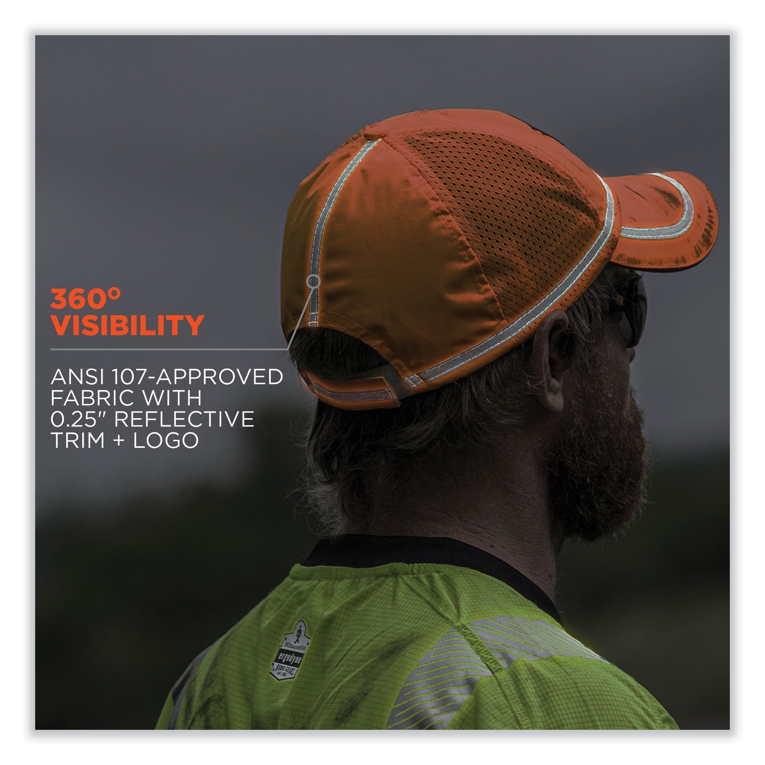 ergodyne® GloWear 8930 Hi-Vis Baseball Cap, Polyester, One Size Fits Most, Orange