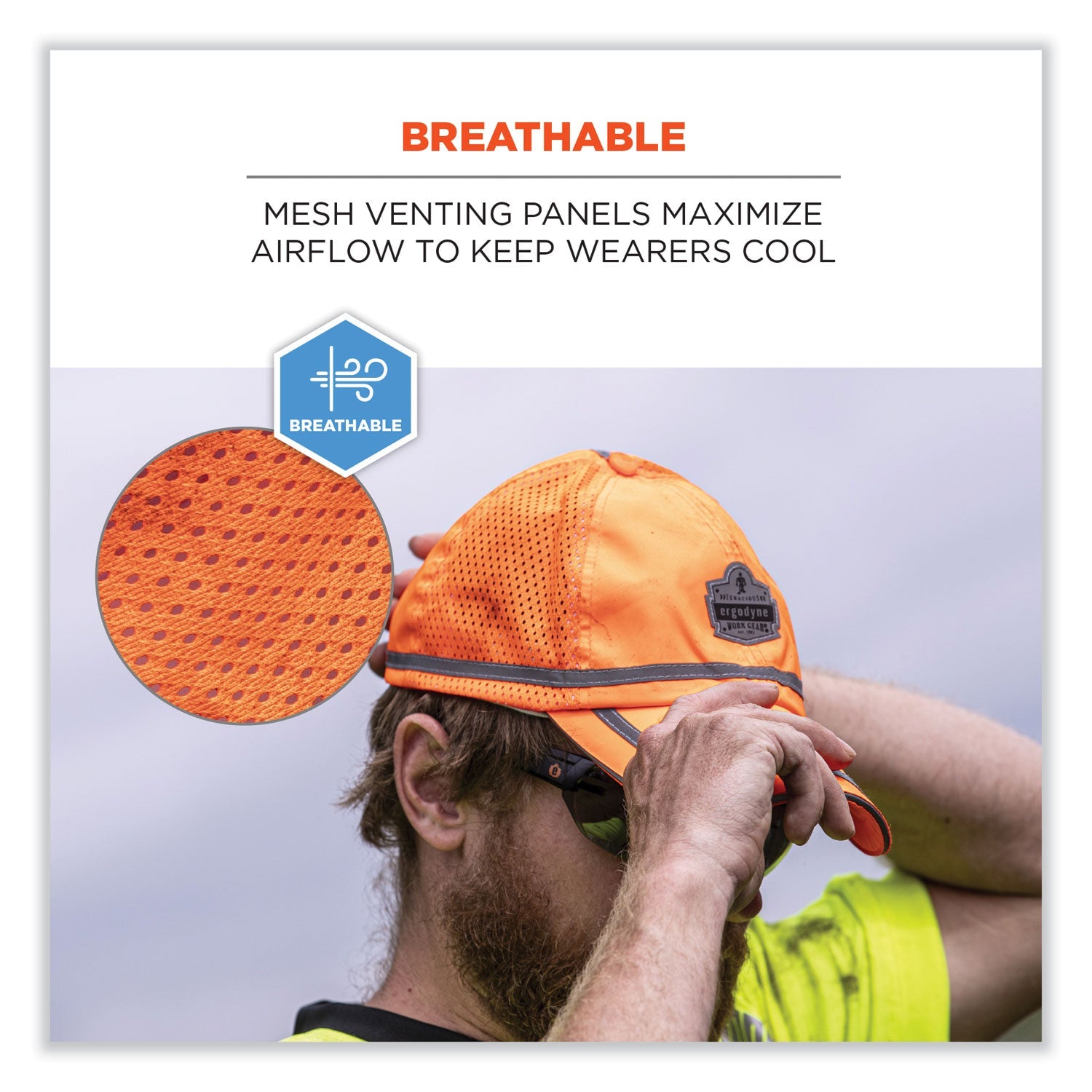 ergodyne® GloWear 8930 Hi-Vis Baseball Cap, Polyester, One Size Fits Most, Orange
