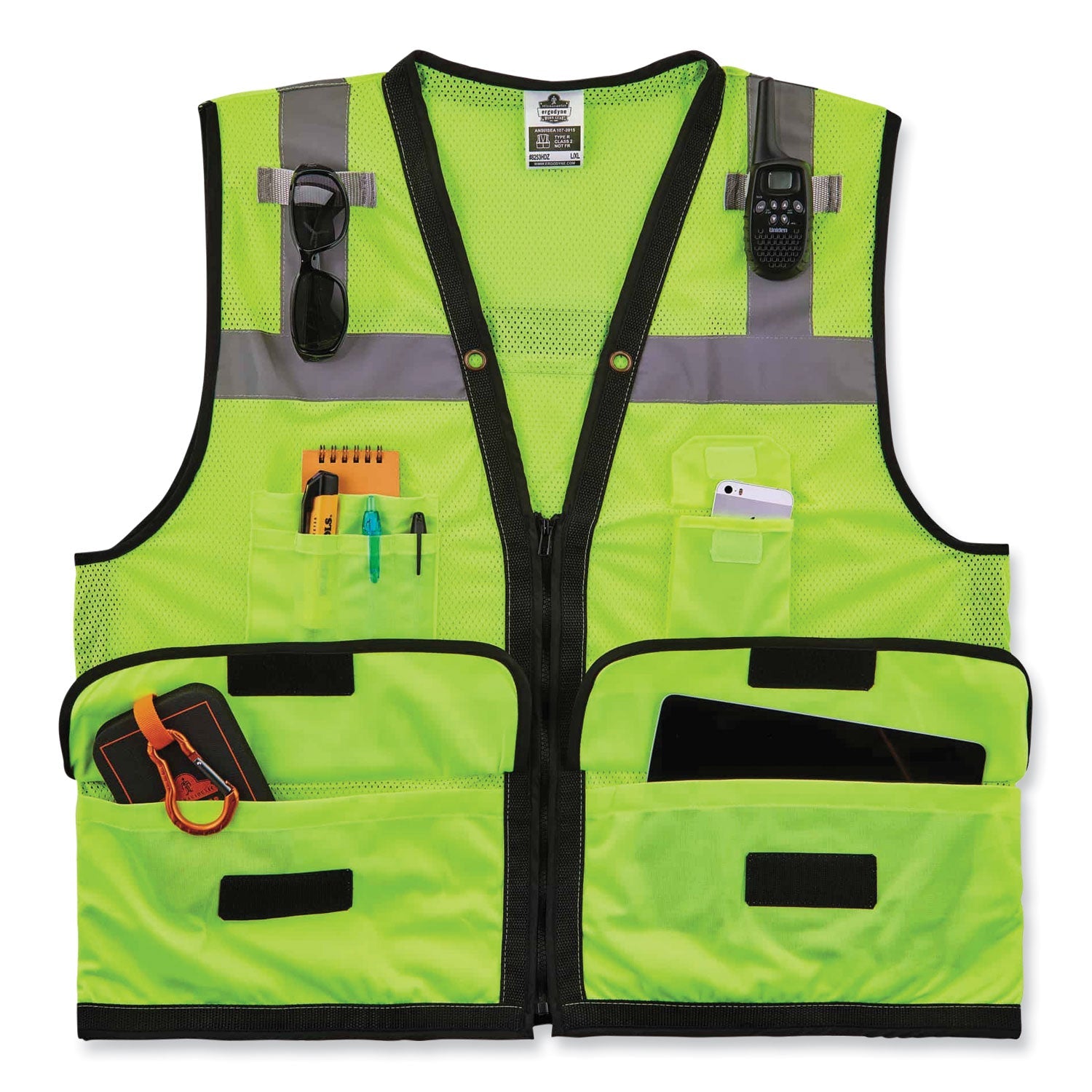ergodyne® GloWear 8253HDZ Class 2 Heavy-Duty Mesh Surveyors Vest, Polyester, Small/Medium, Lime