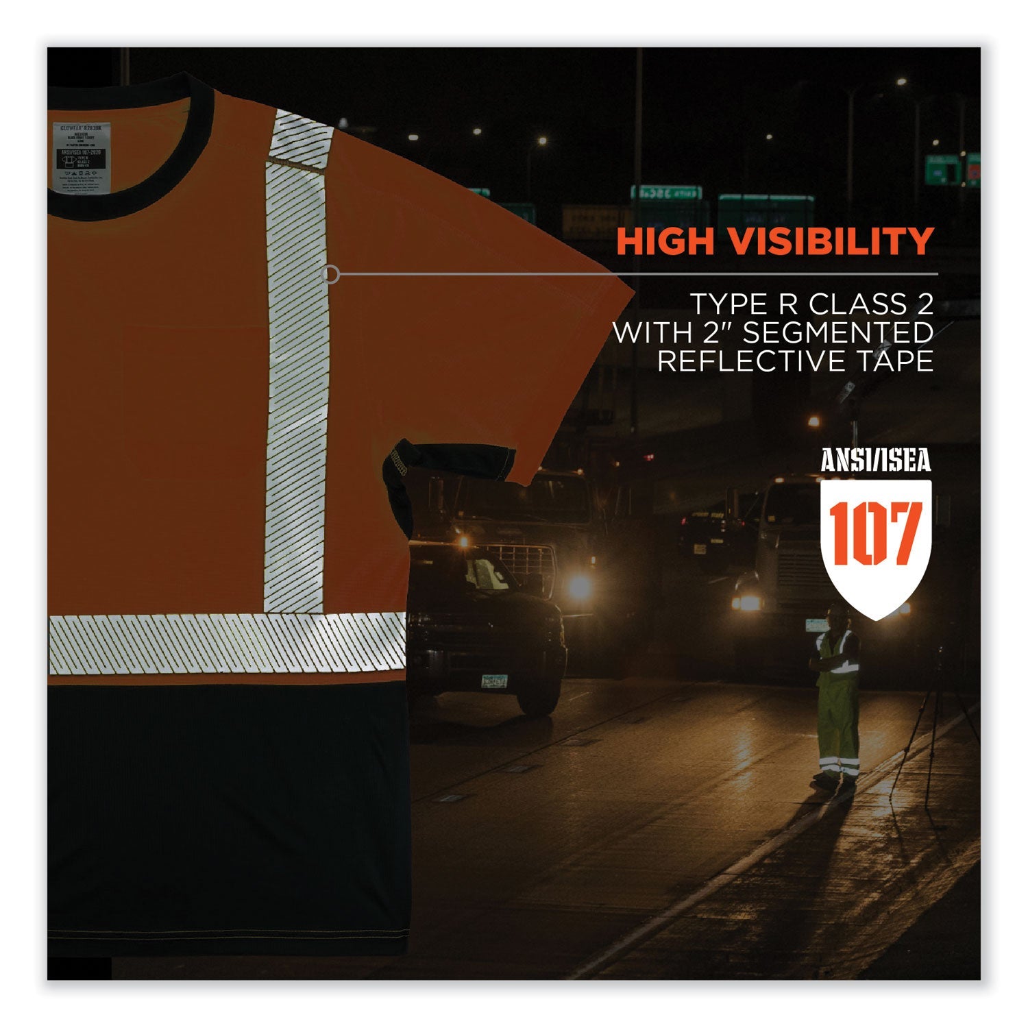 ergodyne® GloWear 8283BK Class 2 Lightweight Performance Hi-Vis T-Shirt, Polyester, 3X-Large, Orange