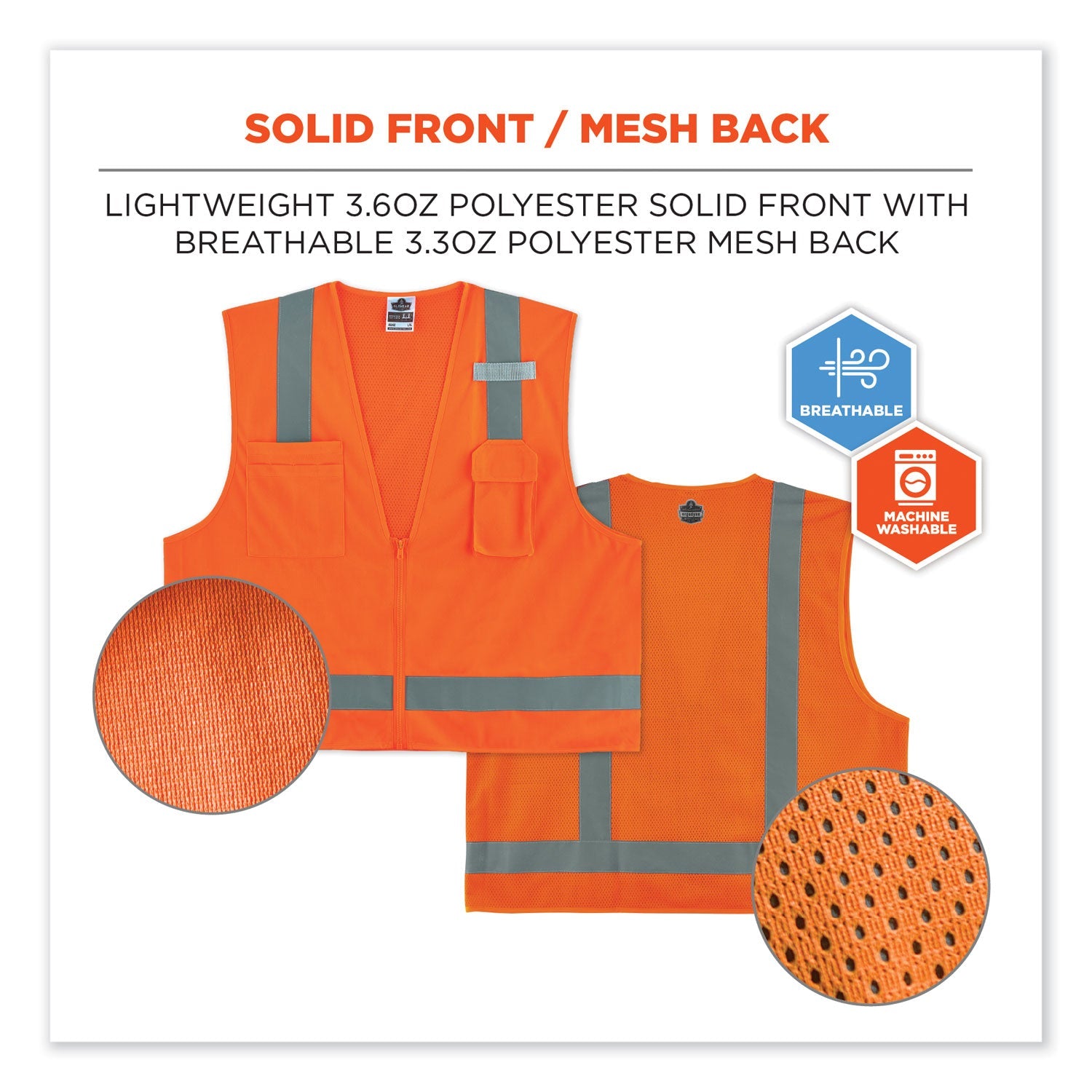 ergodyne® GloWear 8249Z Class 2 Economy Surveyors Zipper Vest, Polyester, X-Small, Orange