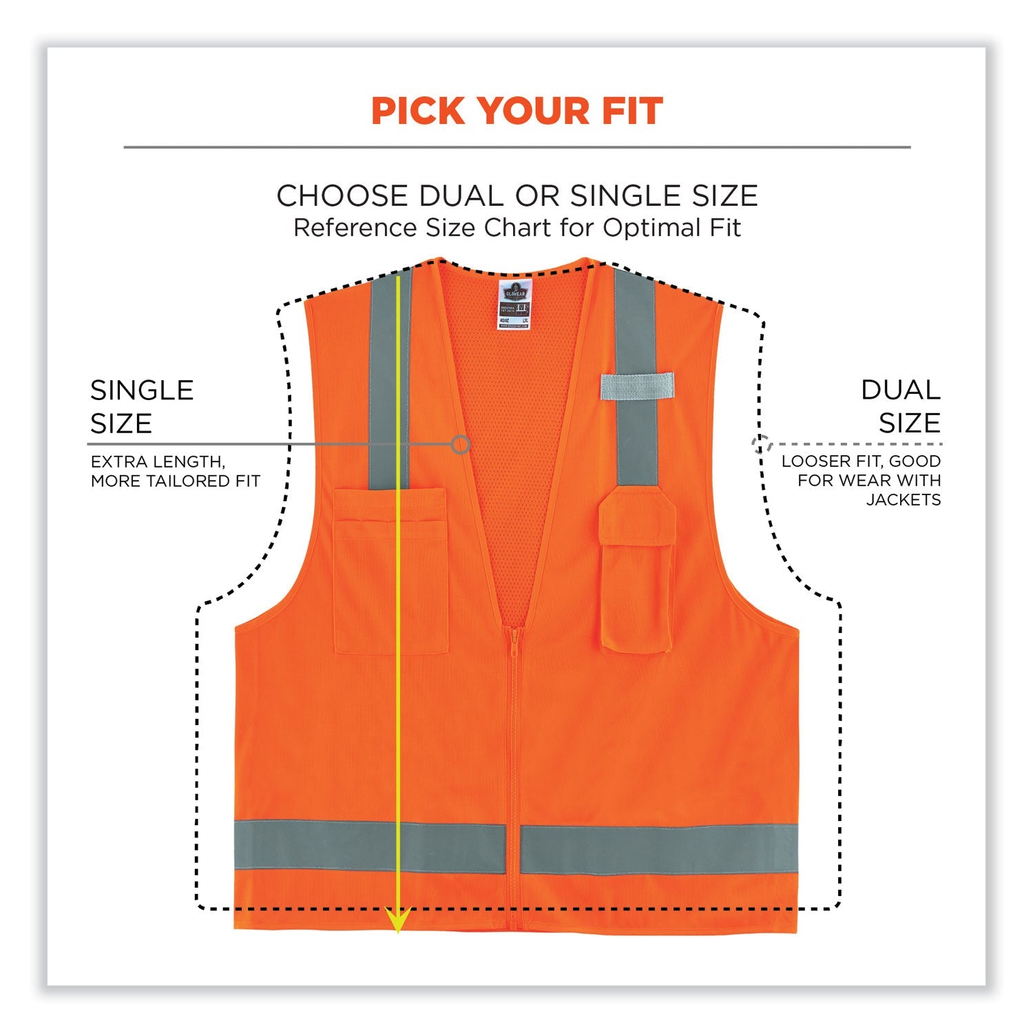 ergodyne® GloWear 8249Z Class 2 Economy Surveyors Zipper Vest, Polyester, X-Small, Orange