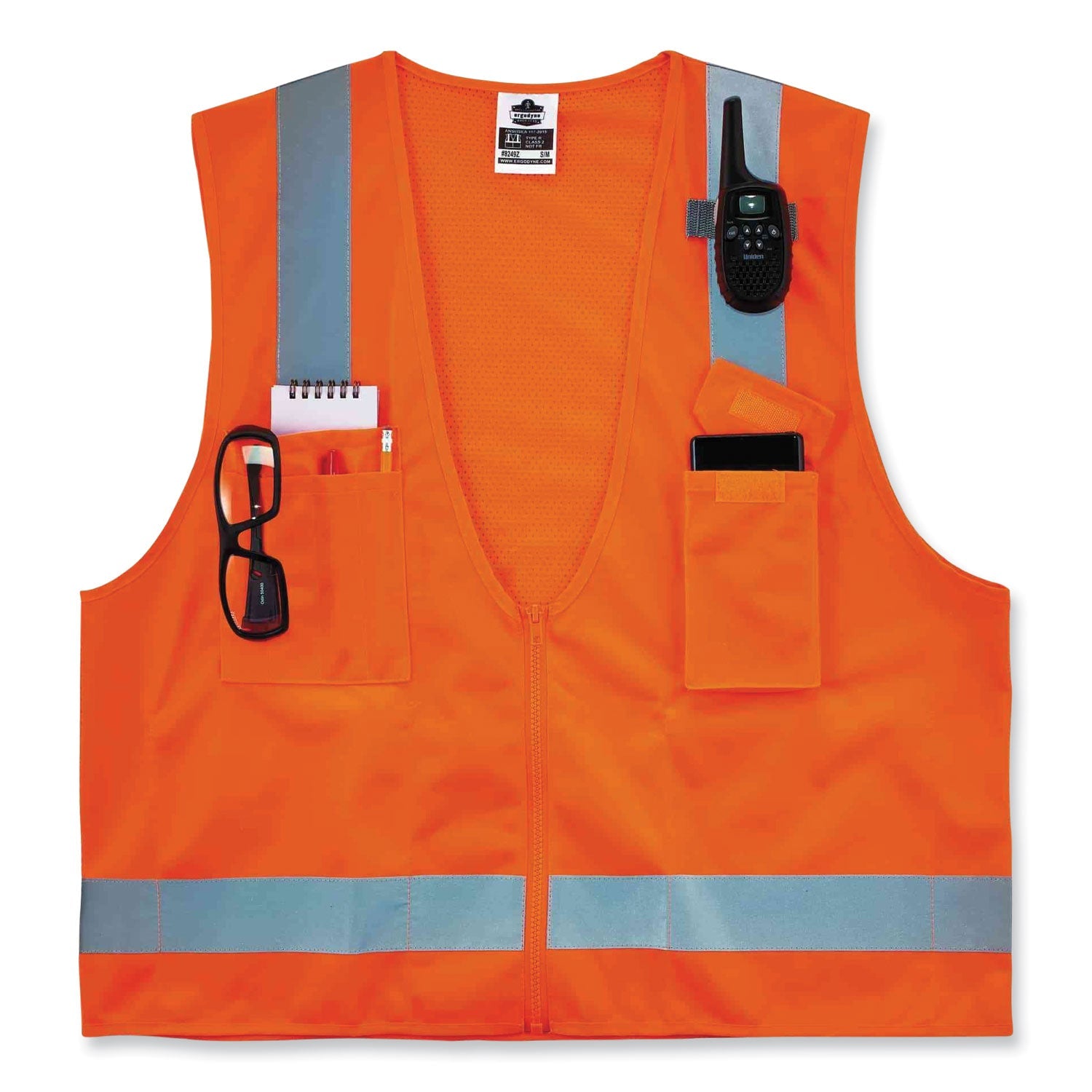 ergodyne® GloWear 8249Z Class 2 Economy Surveyors Zipper Vest, Polyester, X-Small, Orange