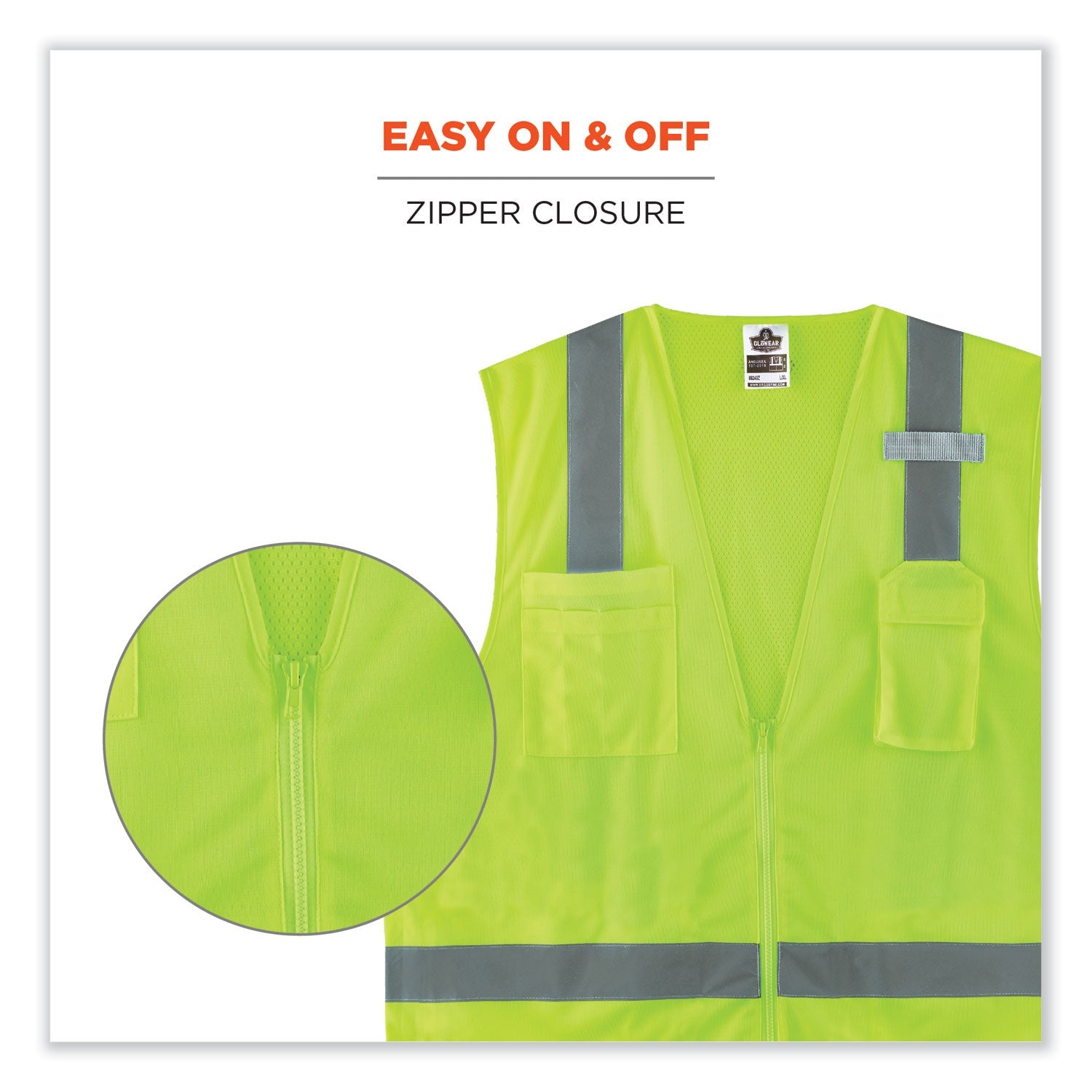ergodyne® GloWear 8249Z Class 2 Economy Surveyors Zipper Vest, Polyester, Small/Medium, Lime