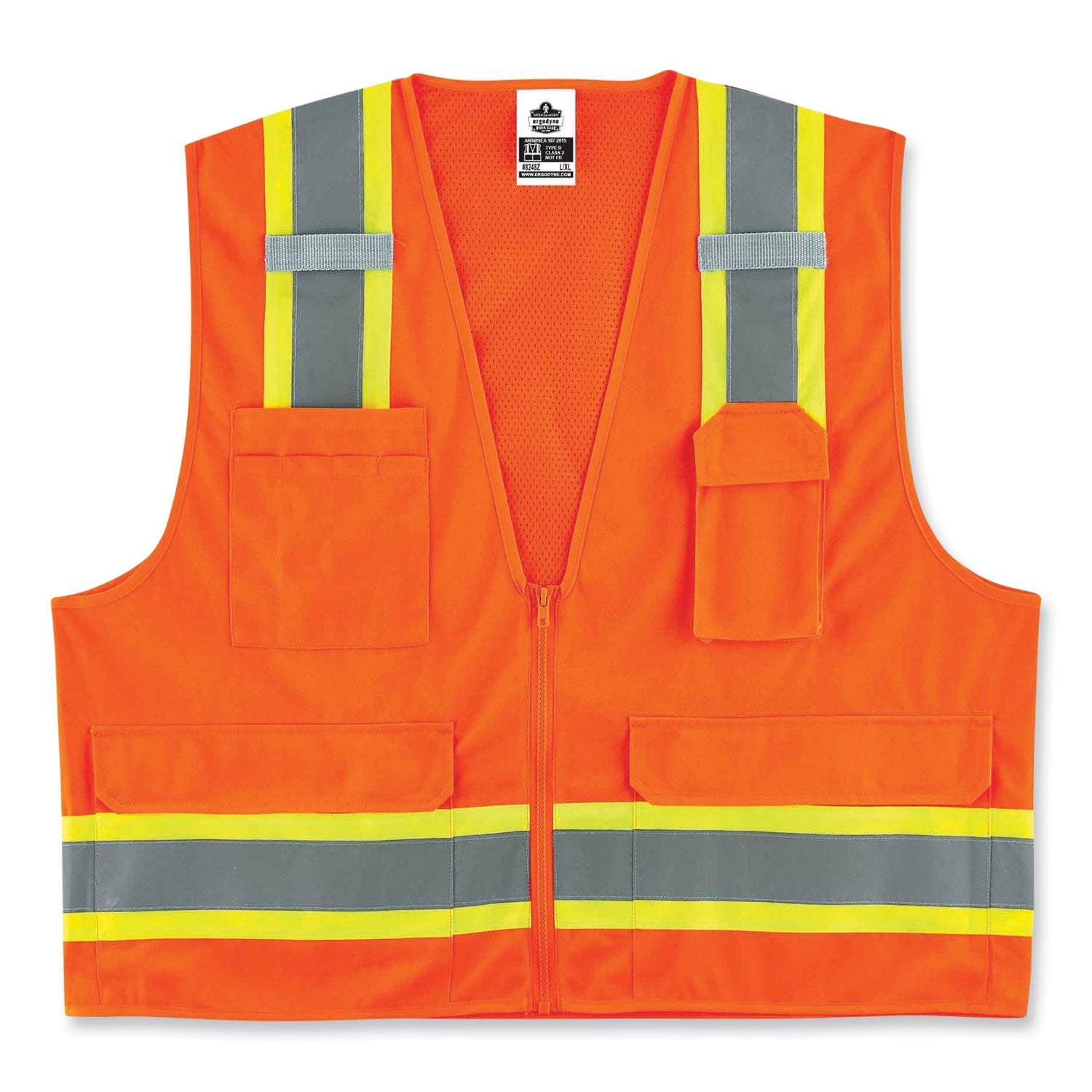 ergodyne® GloWear 8248Z Class 2 Two-Tone Surveyors Zipper Vest, Polyester, Large/X-Large, Orange
