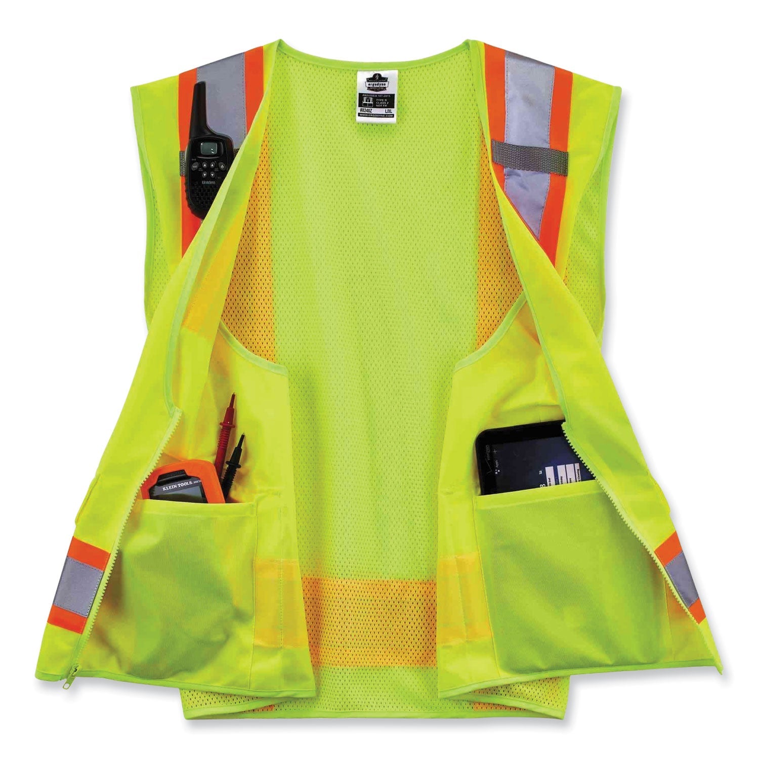 ergodyne® GloWear 8248Z Class 2 Two-Tone Surveyors Zipper Vest, Polyester, Small/Medium, Lime