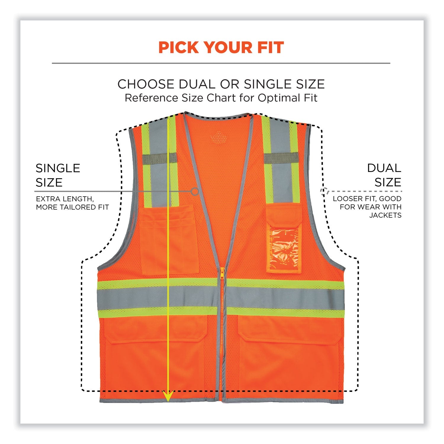 ergodyne® GloWear 8246Z Class 2 Two-Tone Mesh Reflective Binding Zipper Vest, Polyester, Large/X-Large, Orange