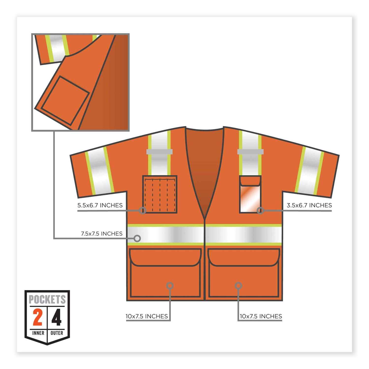 ergodyne® GloWear 8346Z Class 3 Two-Tone Hi-Vis Surveyor Zipper Vest, Small/Medium, Orange