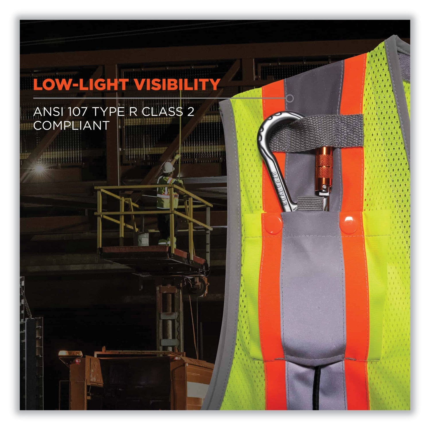 ergodyne® GloWear 8231TV Class 2 Hi-Vis Tool Tethering Safety Vest, Polyester, Small/Medium, Lime