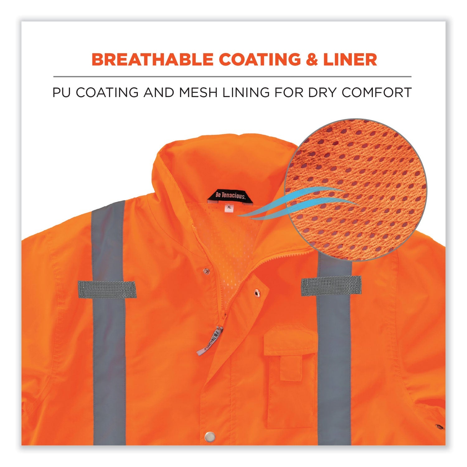 ergodyne® GloWear 8365 Class 3 Hi-Vis Rain Jacket, Polyester, 3X-Large, Orange
