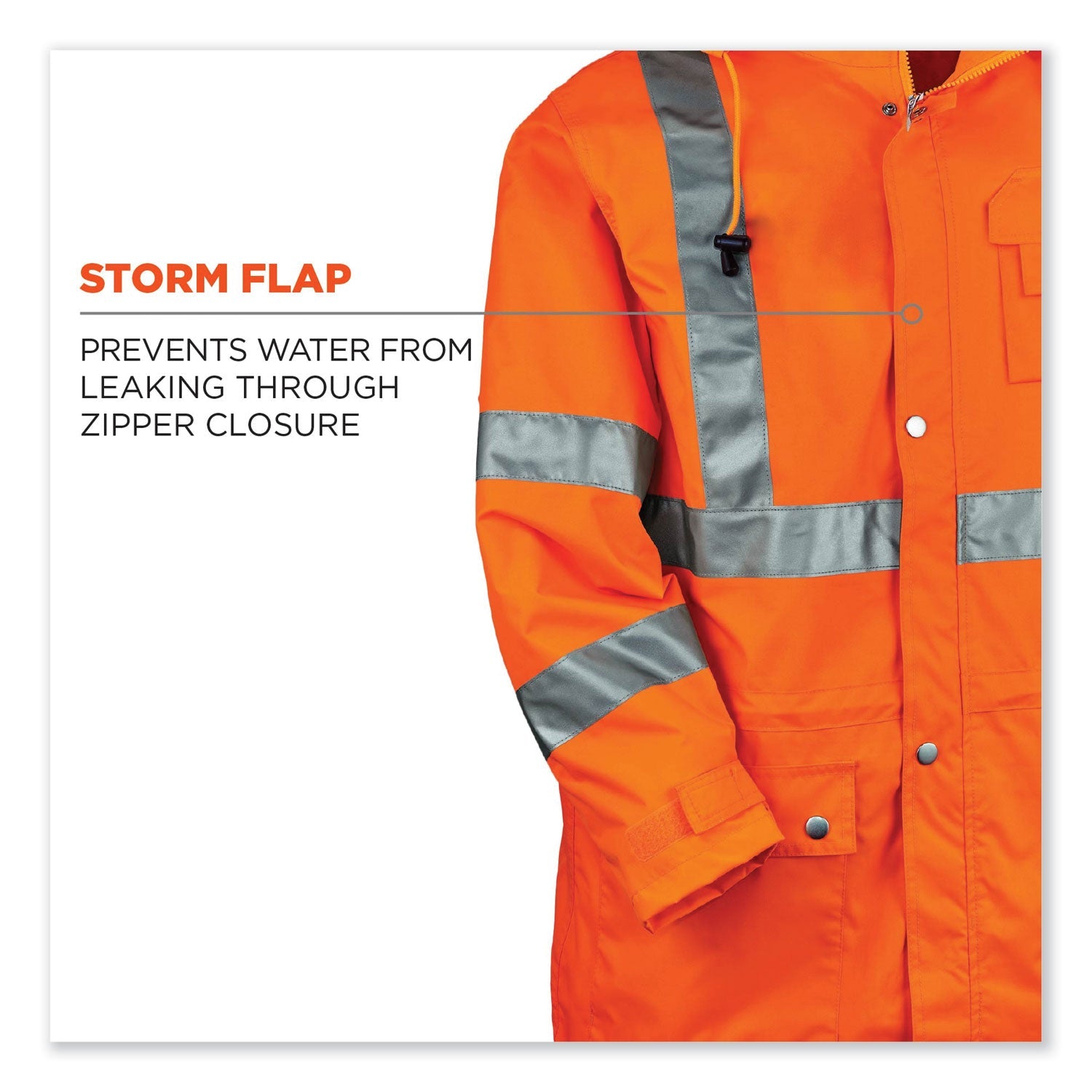 ergodyne® GloWear 8365 Class 3 Hi-Vis Rain Jacket, Polyester, 3X-Large, Orange