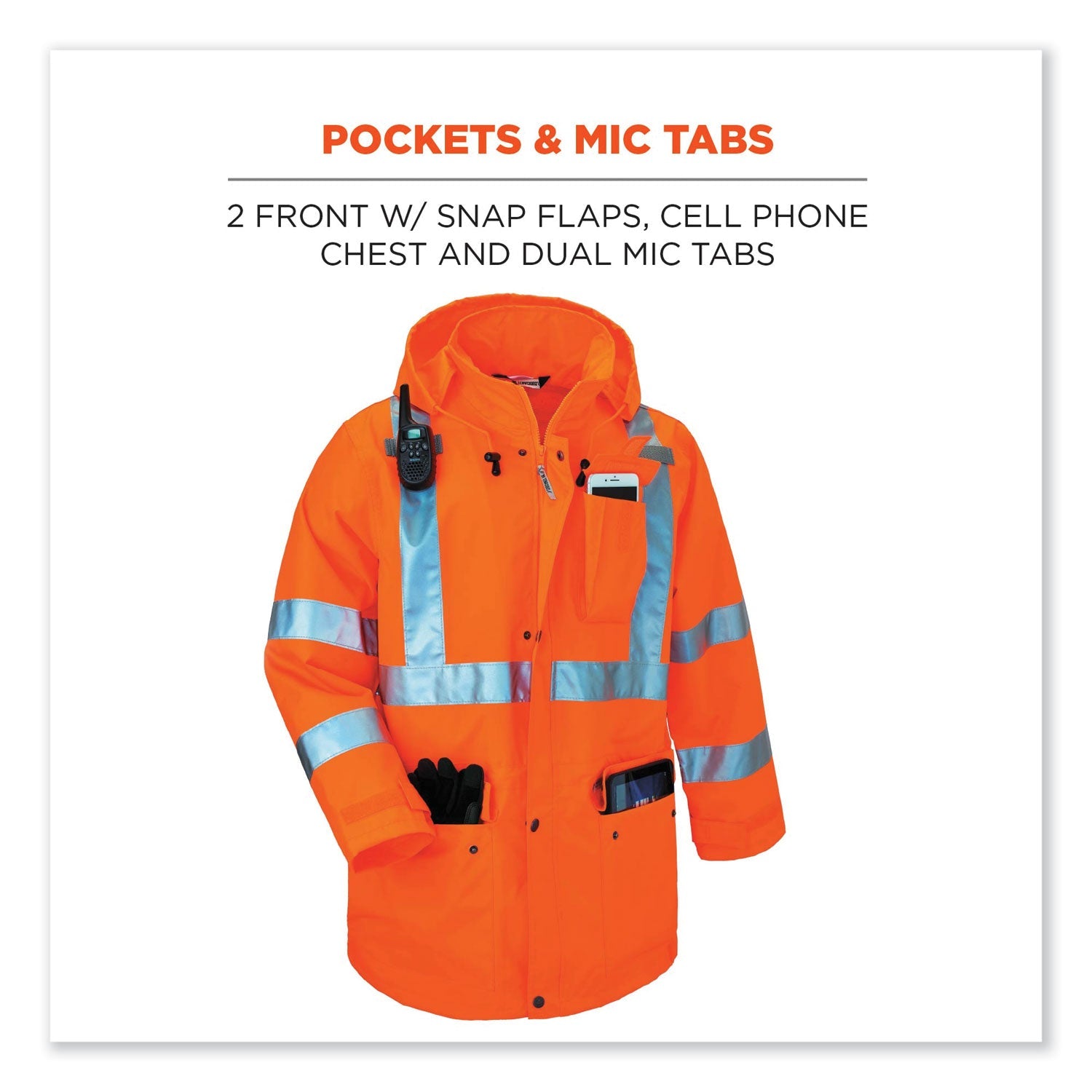 ergodyne® GloWear 8365 Class 3 Hi-Vis Rain Jacket, Polyester, 3X-Large, Orange