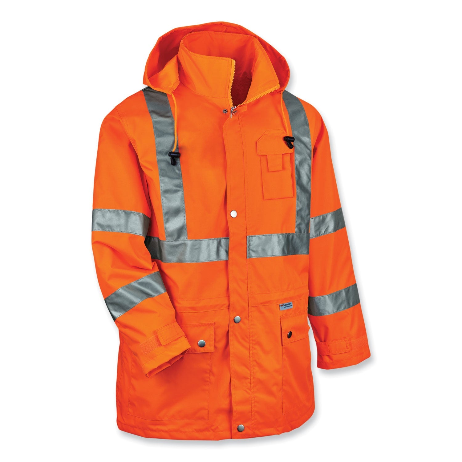 ergodyne® GloWear 8365 Class 3 Hi-Vis Rain Jacket, Polyester, 3X-Large, Orange