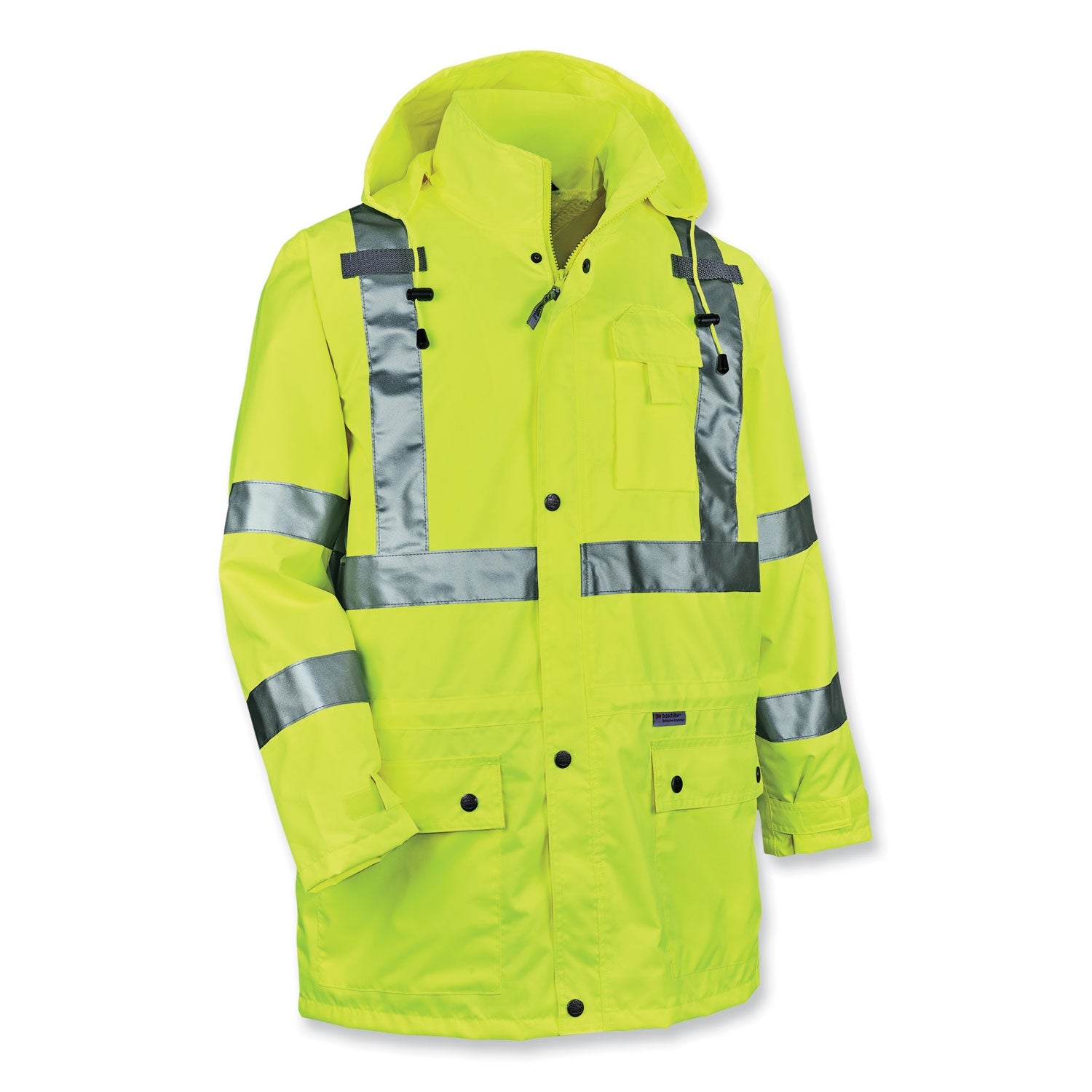 ergodyne® GloWear 8365 Class 3 Hi-Vis Rain Jacket, Polyester, Medium, Lime