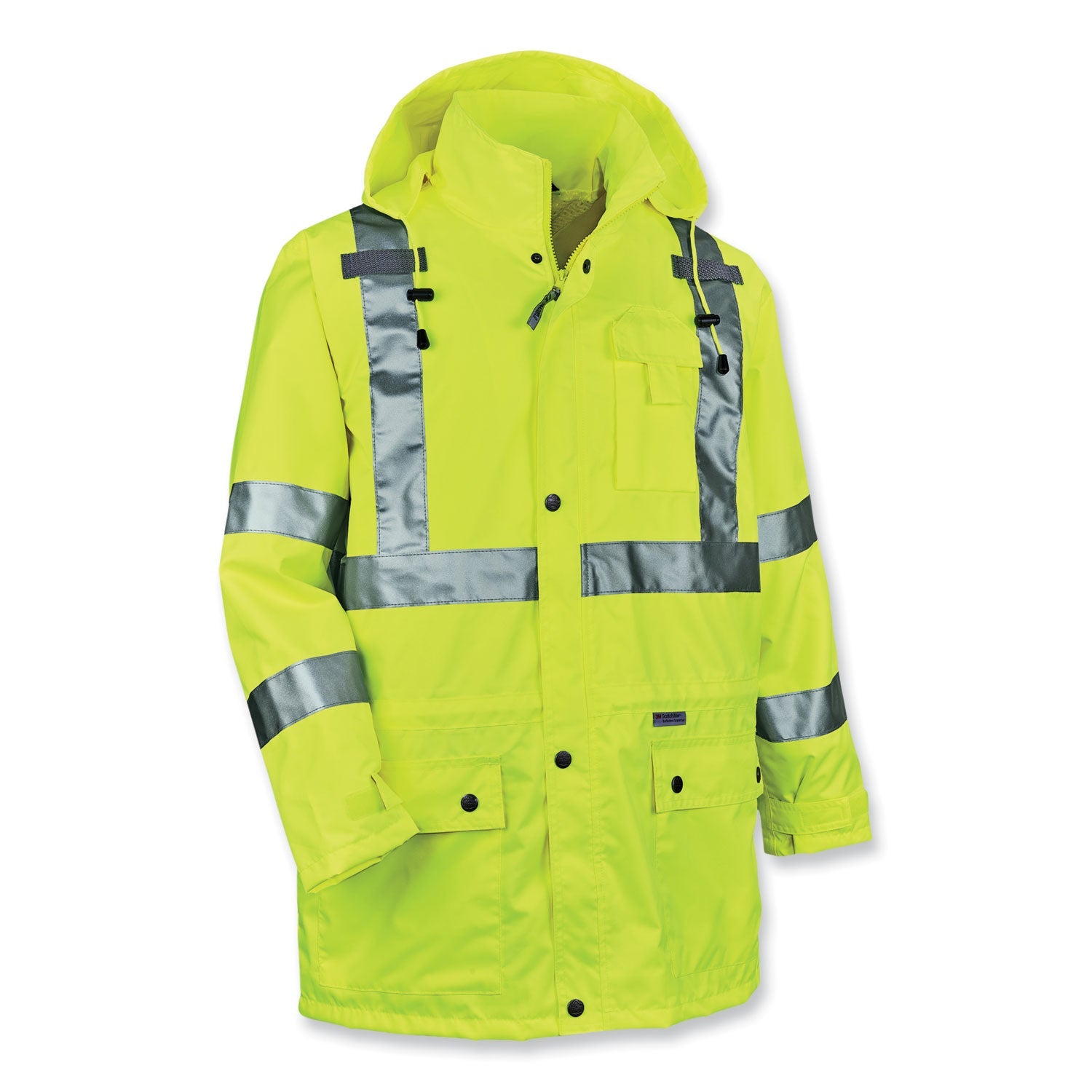 ergodyne® GloWear 8365 Class 3 Hi-Vis Rain Jacket, Polyester, 4X-Large, Lime