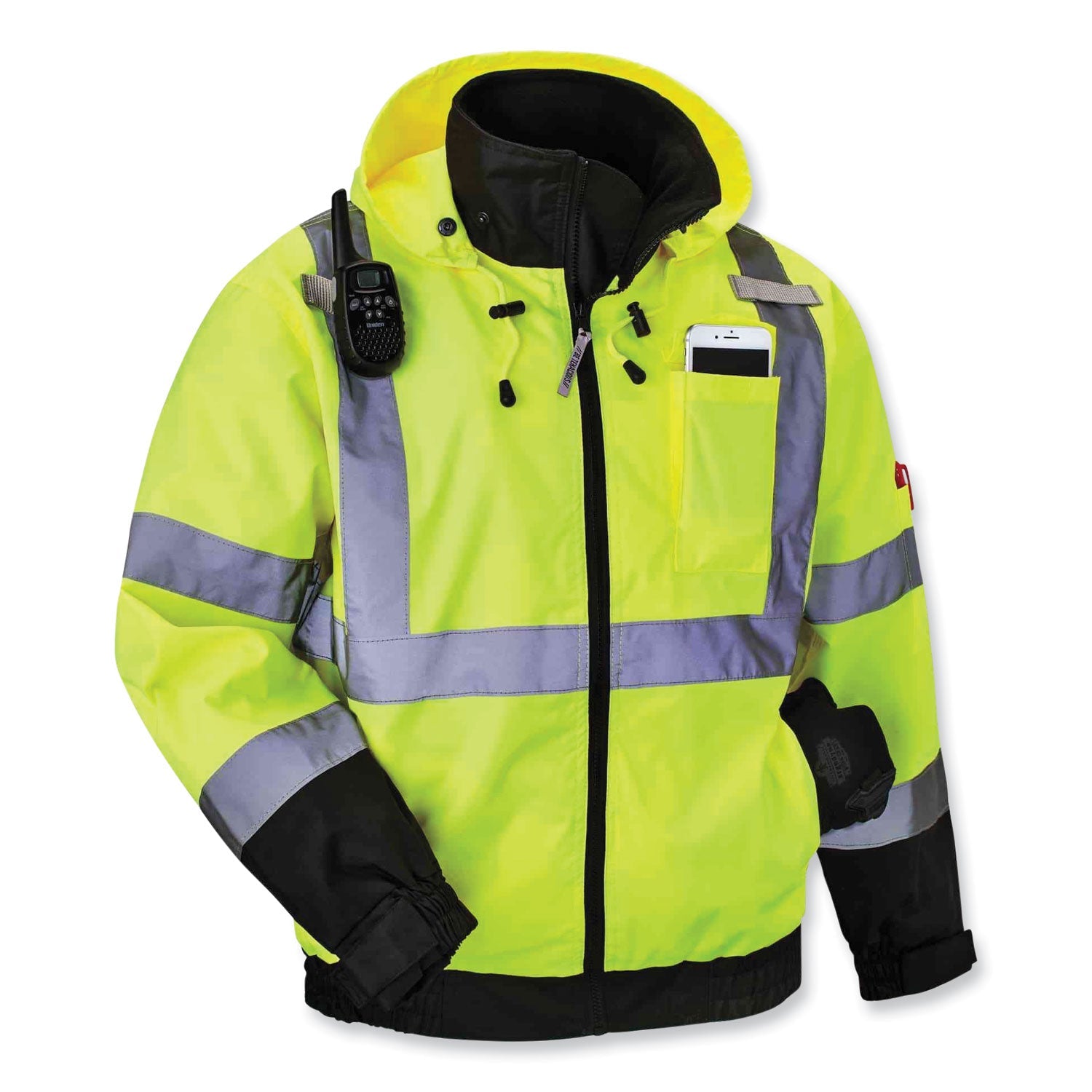 ergodyne® GloWear 8379 Class 3 Hi-Vis Fleece Lined Bomber Jacket, Lime, Large