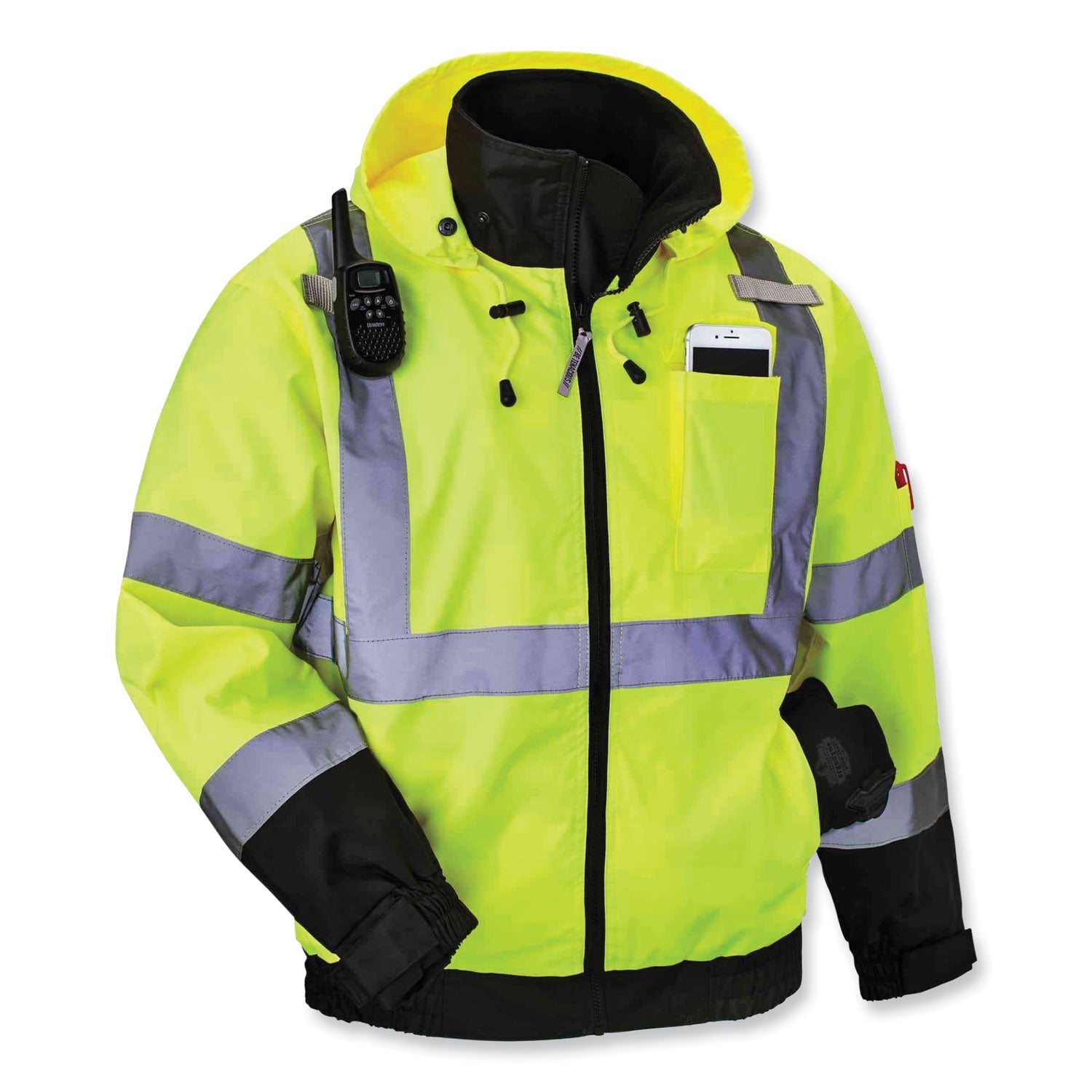 ergodyne® GloWear 8379 Class 3 Hi-Vis Fleece Lined Bomber Jacket, Lime, 5X-Large