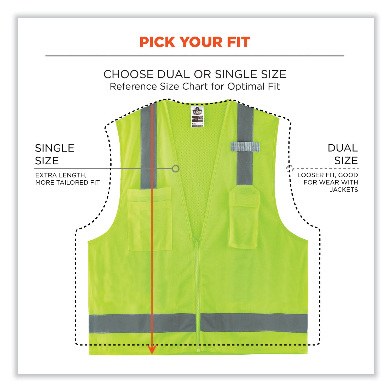 ergodyne® GloWear 8249Z-S Single Size Class 2 Economy Surveyors Zipper Vest, Polyester, Medium, Lime