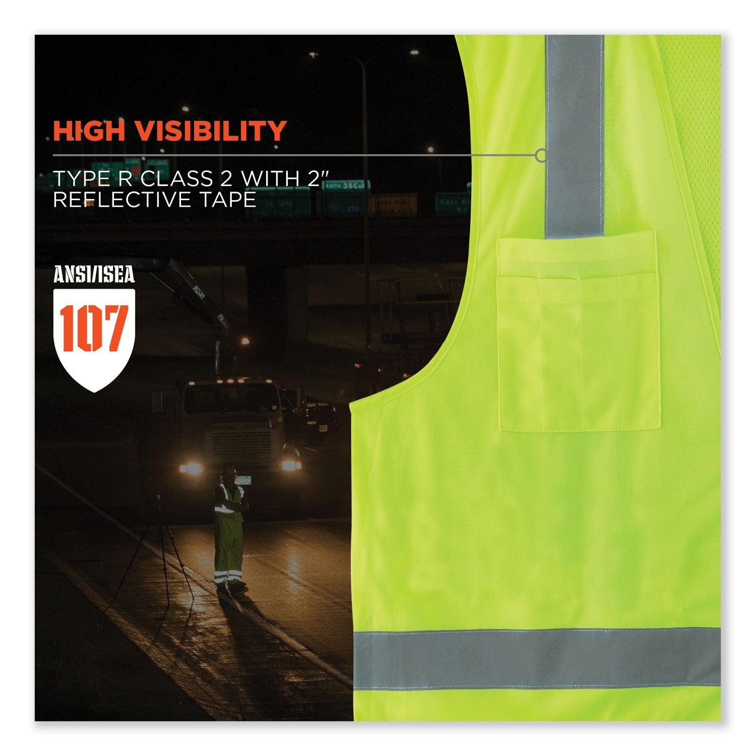 ergodyne® GloWear 8249Z-S Single Size Class 2 Economy Surveyors Zipper Vest, Polyester, 2X-Large, Lime