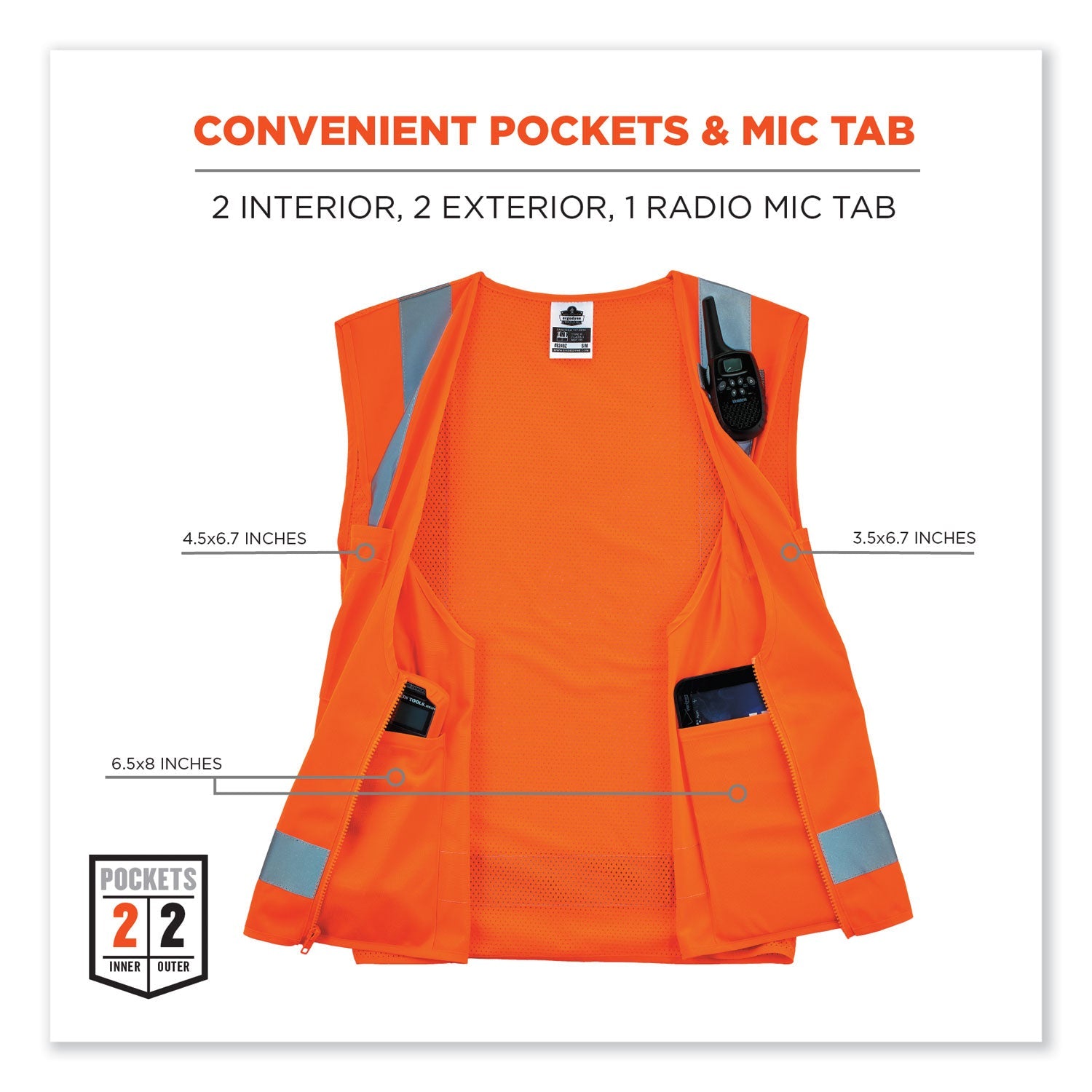 ergodyne® GloWear 8249Z-S Single Size Class 2 Economy Surveyors Zipper Vest, Polyester, X-Large, Orange