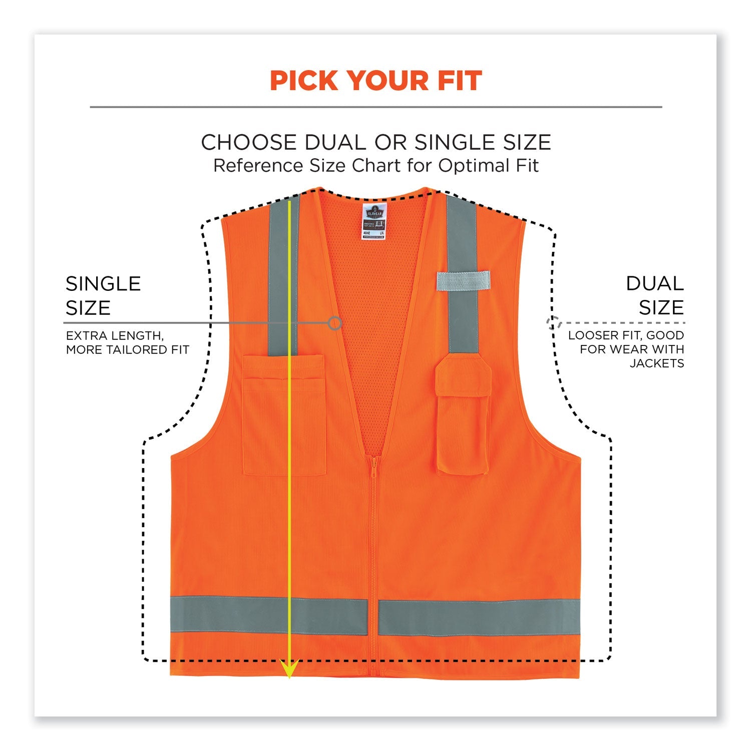 ergodyne® GloWear 8249Z-S Single Size Class 2 Economy Surveyors Zipper Vest, Polyester, X-Large, Orange